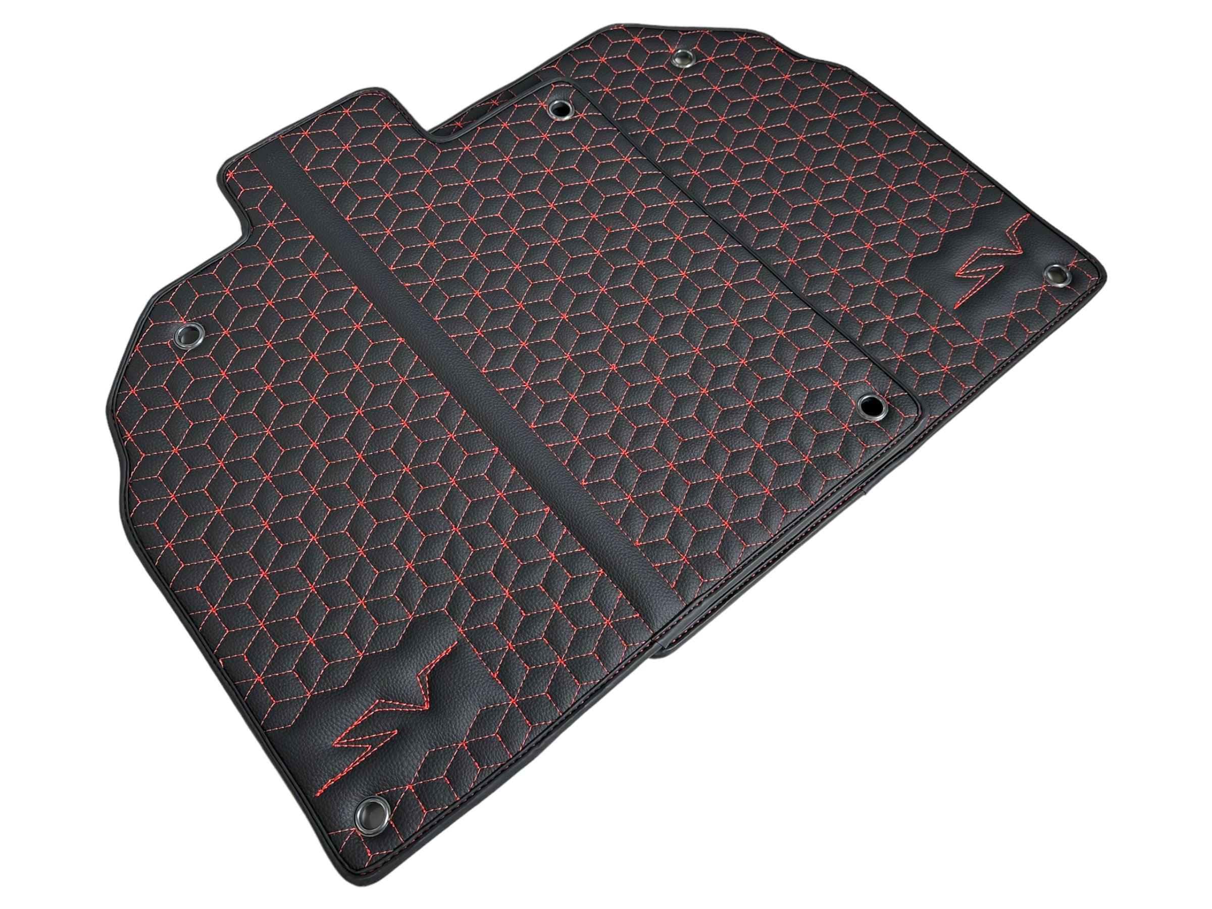 Leather Floor Mats for Lamborghini Aventador SV | Red Stitching - AutoWin