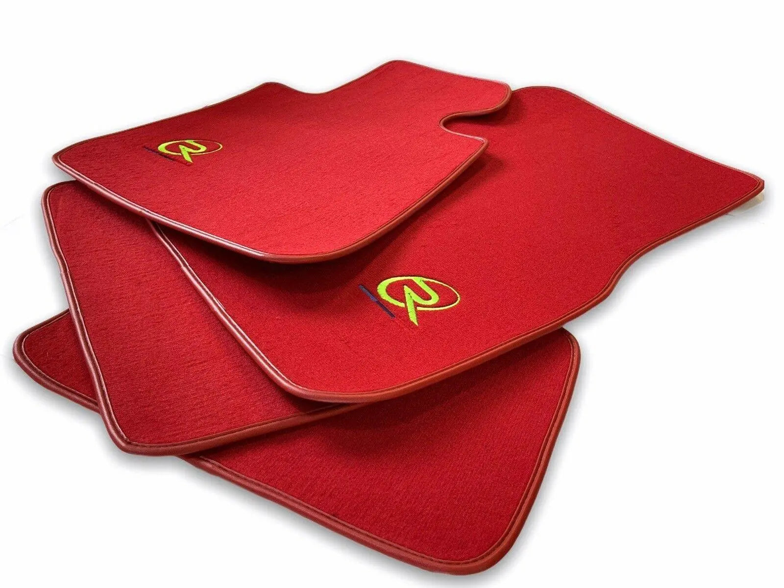Red Floor Mats For BMW M3 Series F80 ROVBUT Brand Tailored Set Perfect Fit Green SNIP Collection - AutoWin