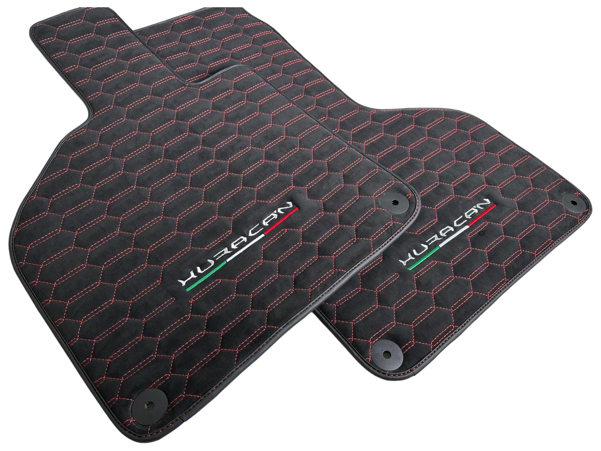Alcantara Floor Mats for Lamborghini Huracan Red Sewing - AutoWin