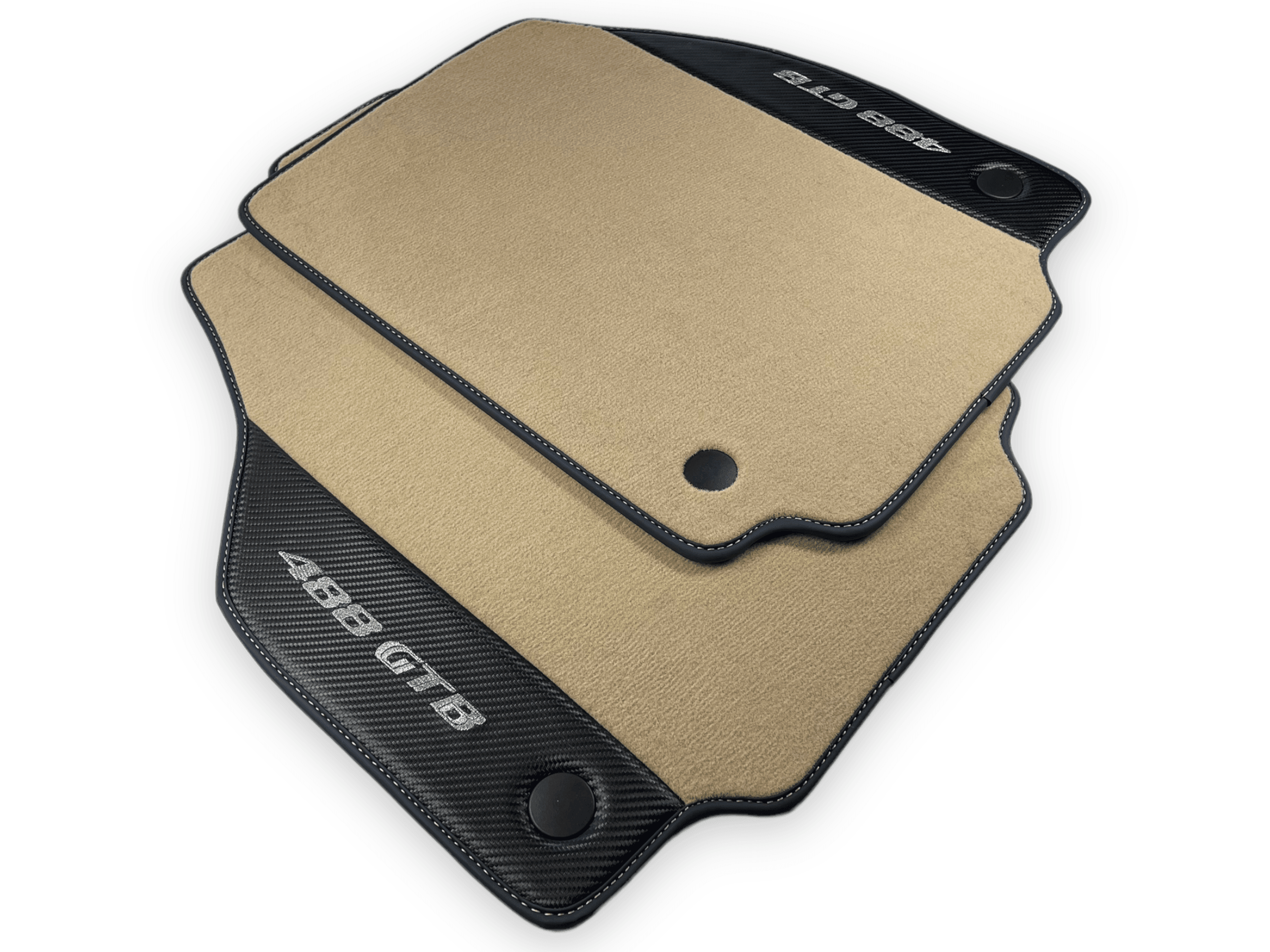 Beige Floor Mats For Ferrari 488 GTB 2016-2022 Carpets With Carbon Fiber - AutoWin