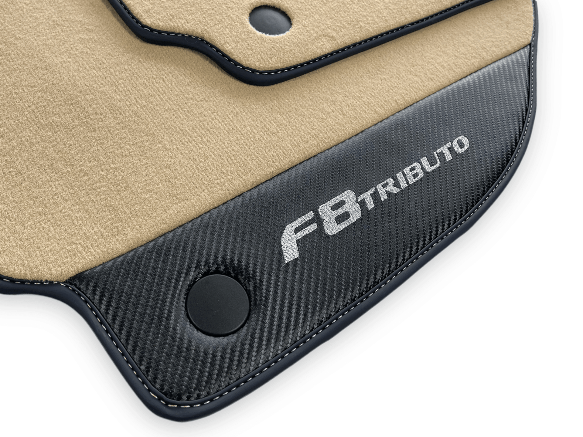Beige Floor Mats For Ferrari F8 Tributo 2019-2022 With Carbon Leather - AutoWin