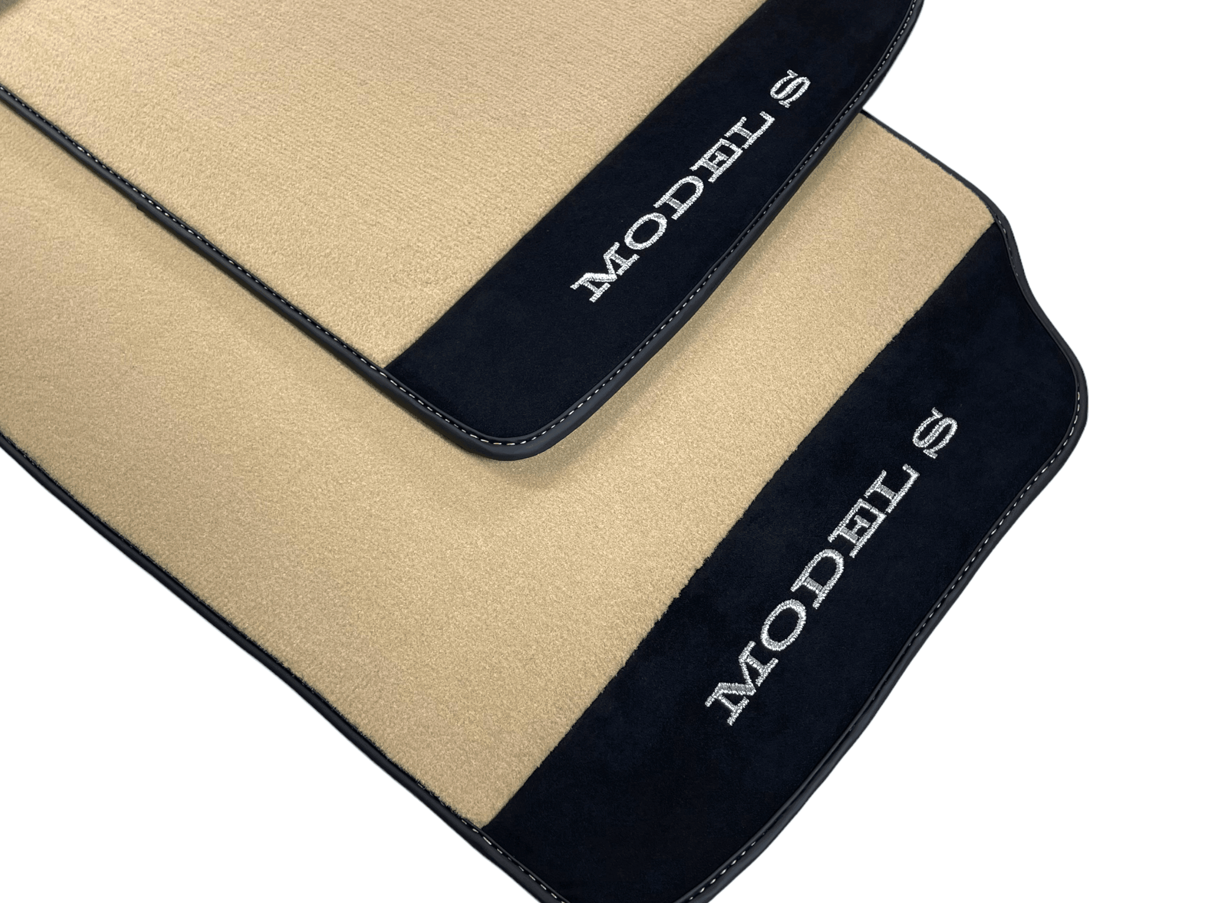 Beige Floor Mats For Tesla Model S With Alcantara Leather - AutoWin