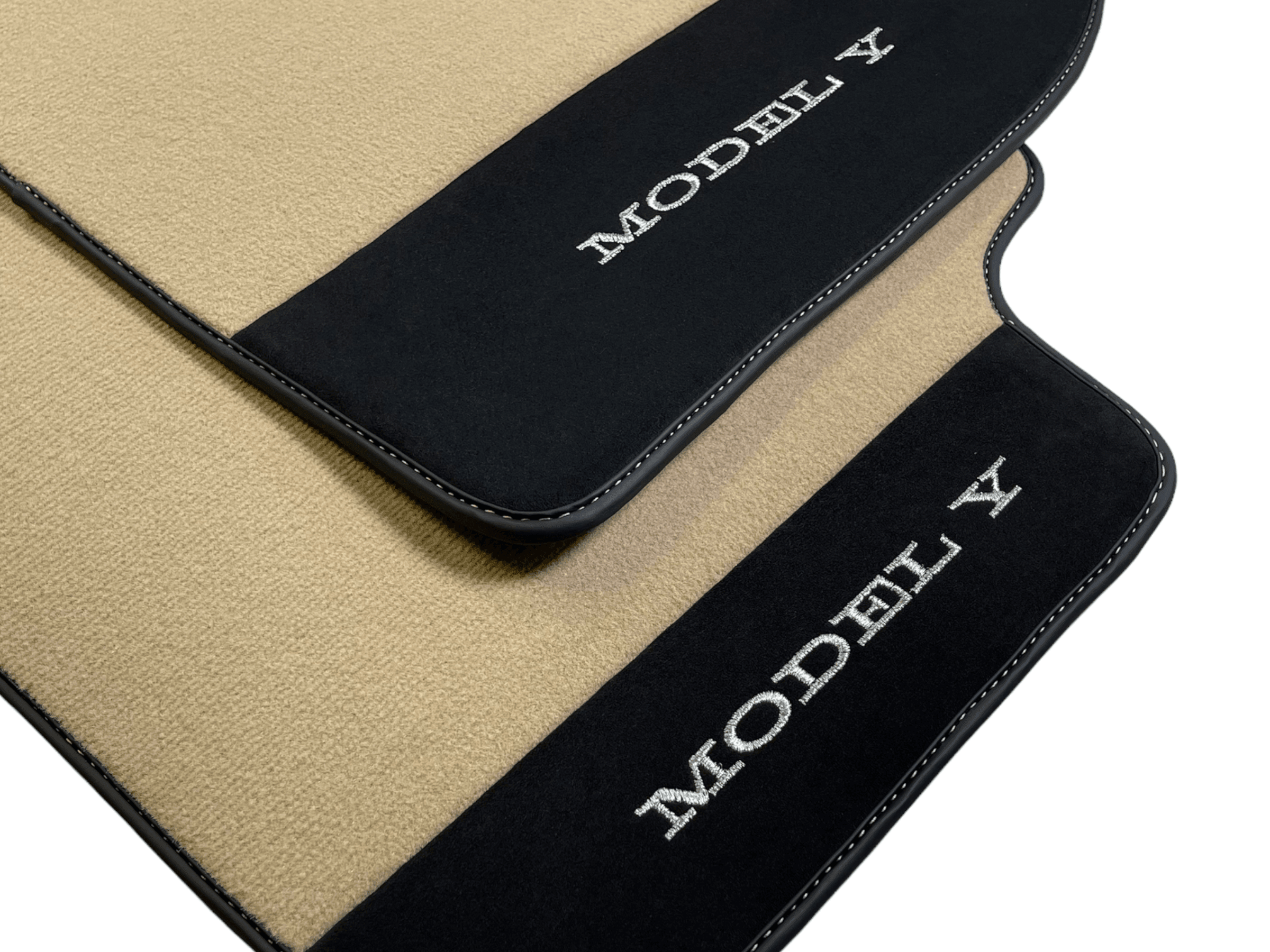 Beige Floor Mats For Tesla Model Y With Alcantara Leather - AutoWin