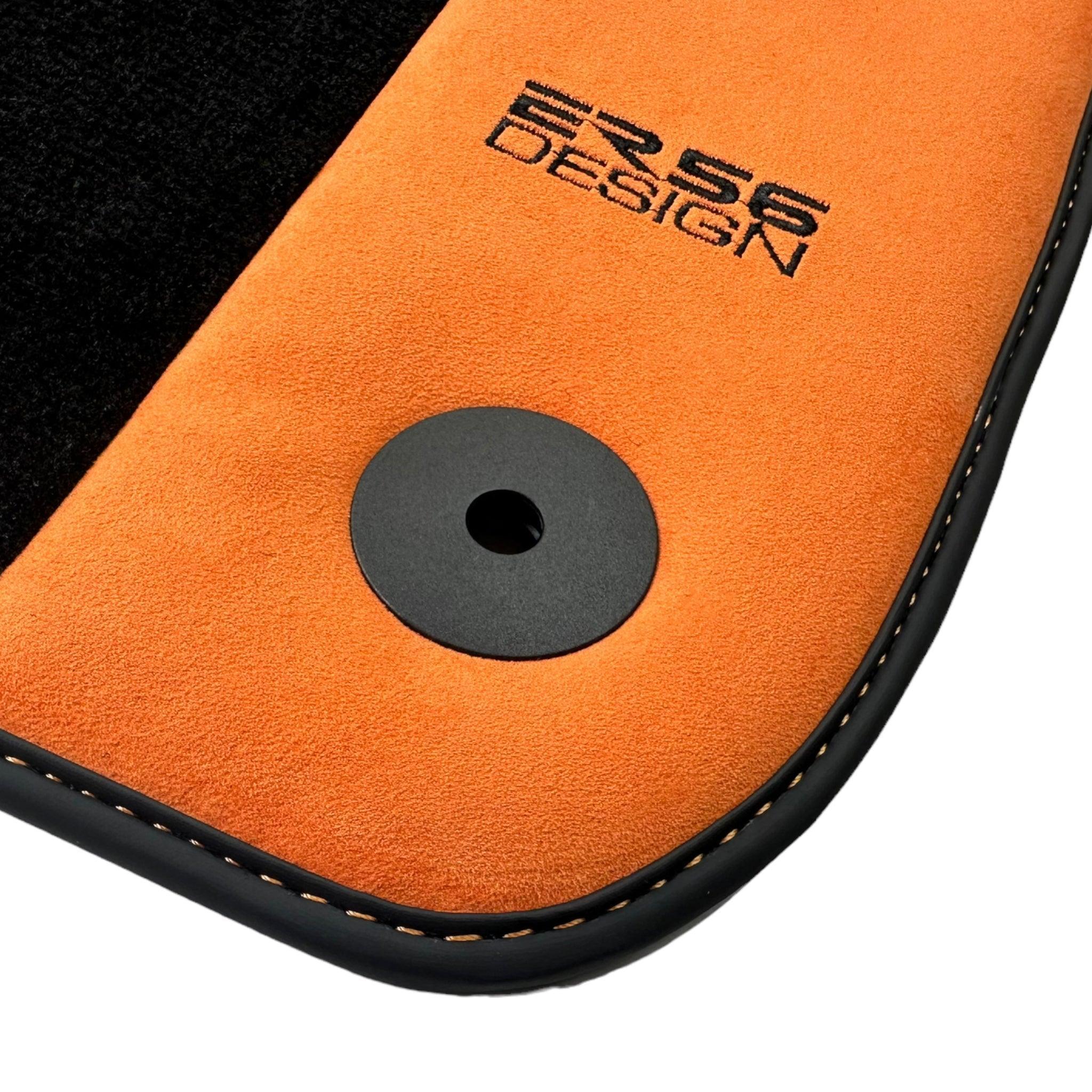 Black Floor Mats for Audi A1 - 5-door Hatchback (2019-2024) With Orange Alcantara | ER56 Design - AutoWin