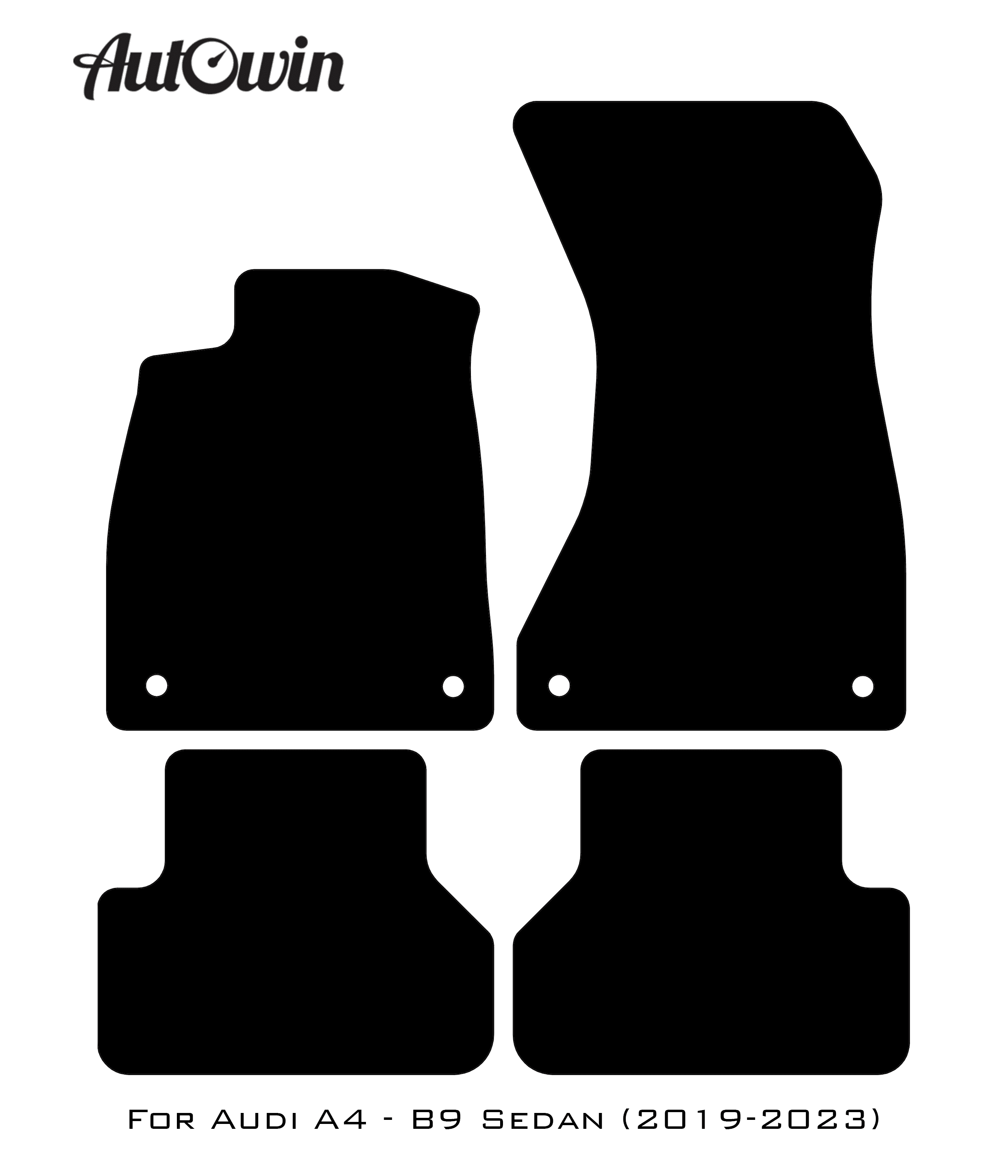 Black Floor Mats for Audi A4 - B9 Sedan (2019-2023) With Orange Alcantara | ER56 Design - AutoWin