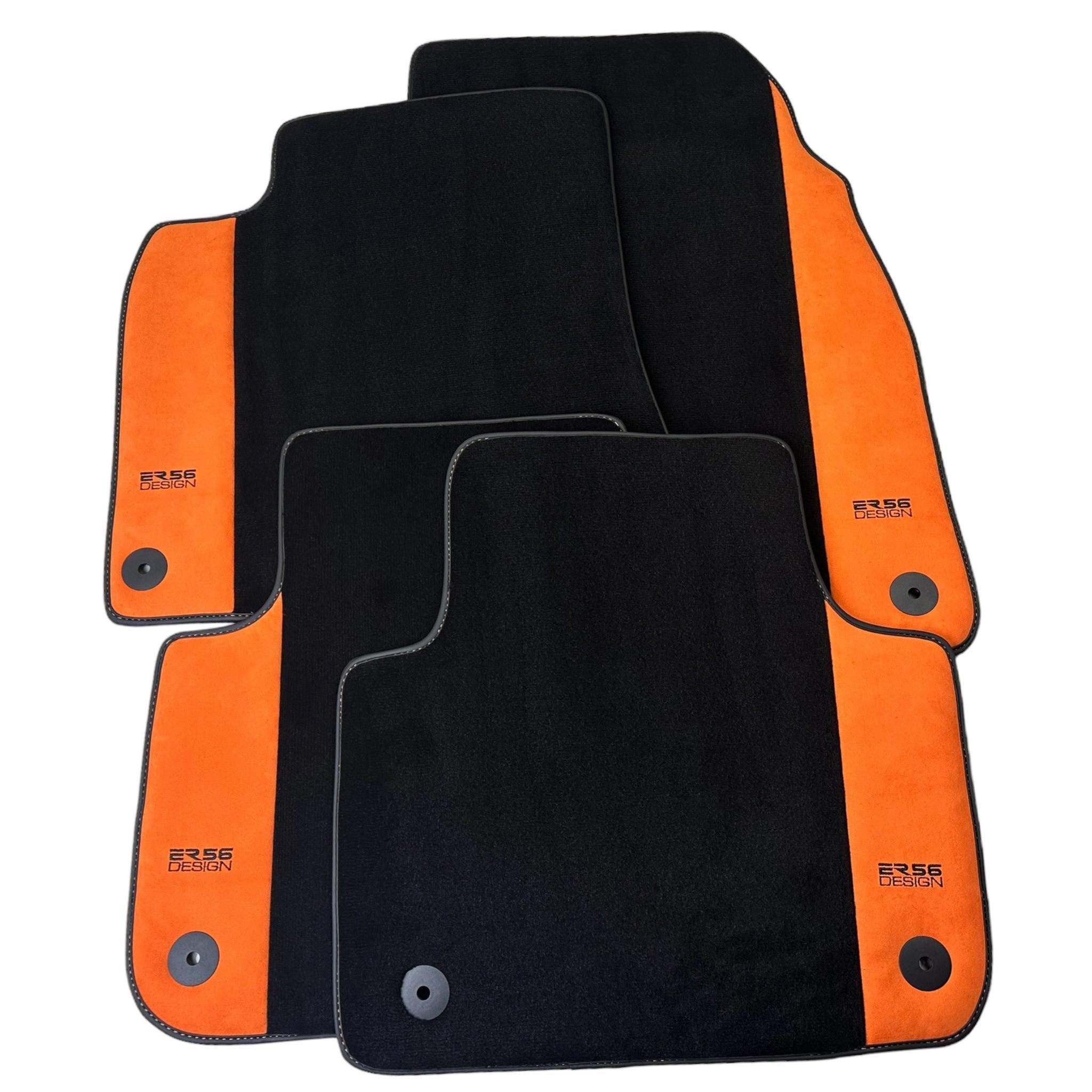 Black Floor Mats for Audi A6 - C6 Sedan Long (2004-2008) With Orange Alcantara | ER56 Design - AutoWin