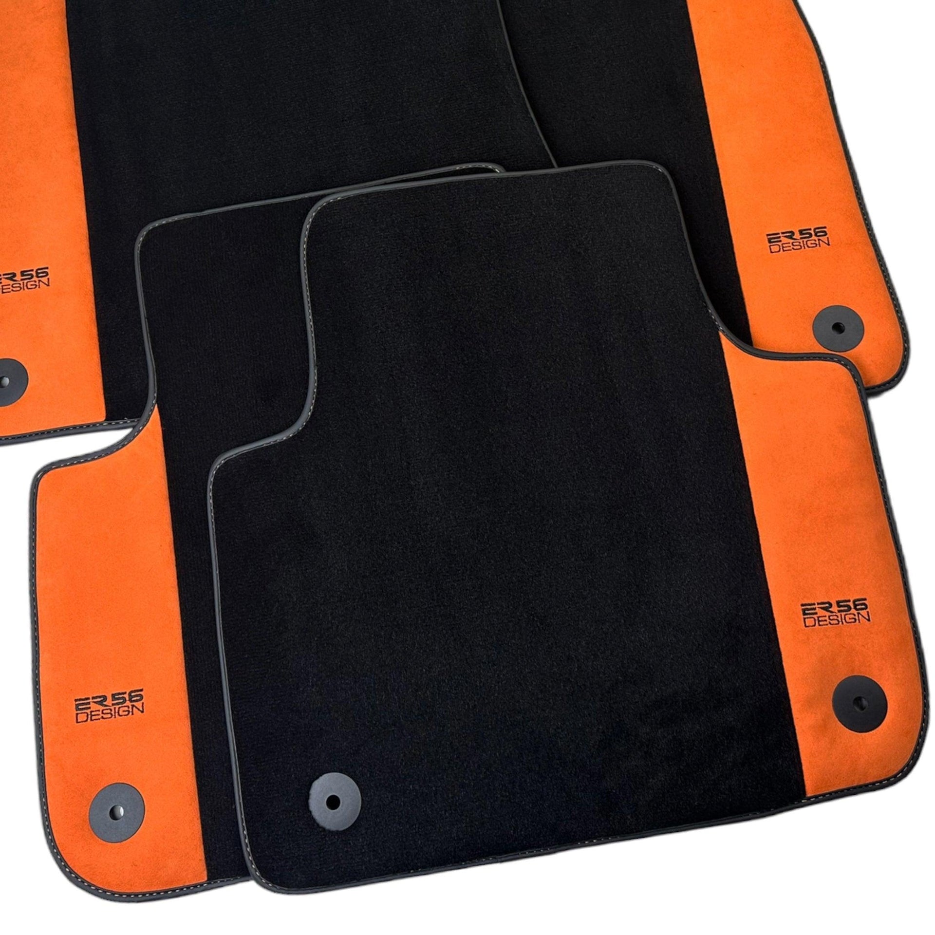 Black Floor Mats for Audi Q8 (2018-2023) With Orange Alcantara | ER56 Design - AutoWin
