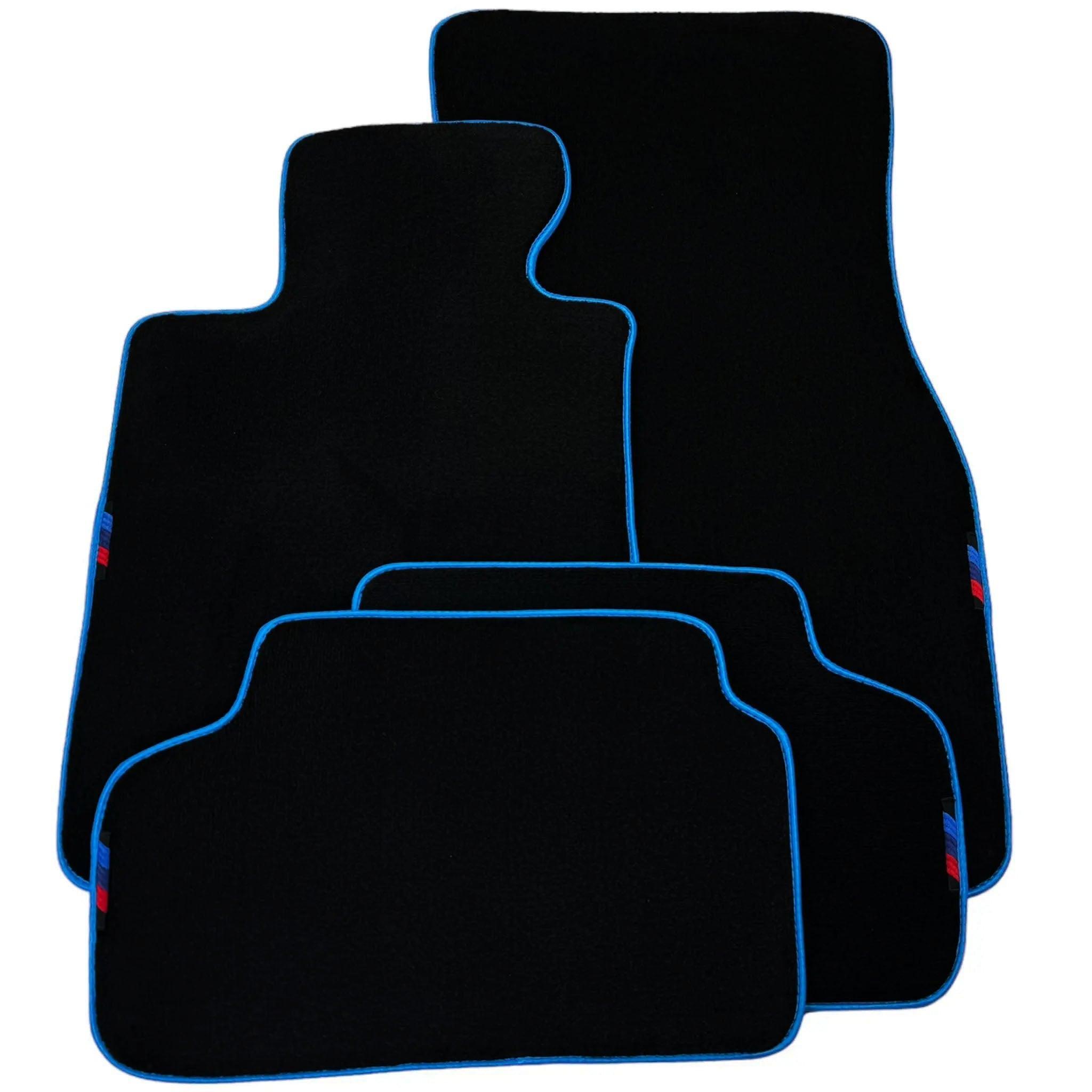 Black Floor Mats For BMW 5 Series F10 | Sky Blue Trim - AutoWin