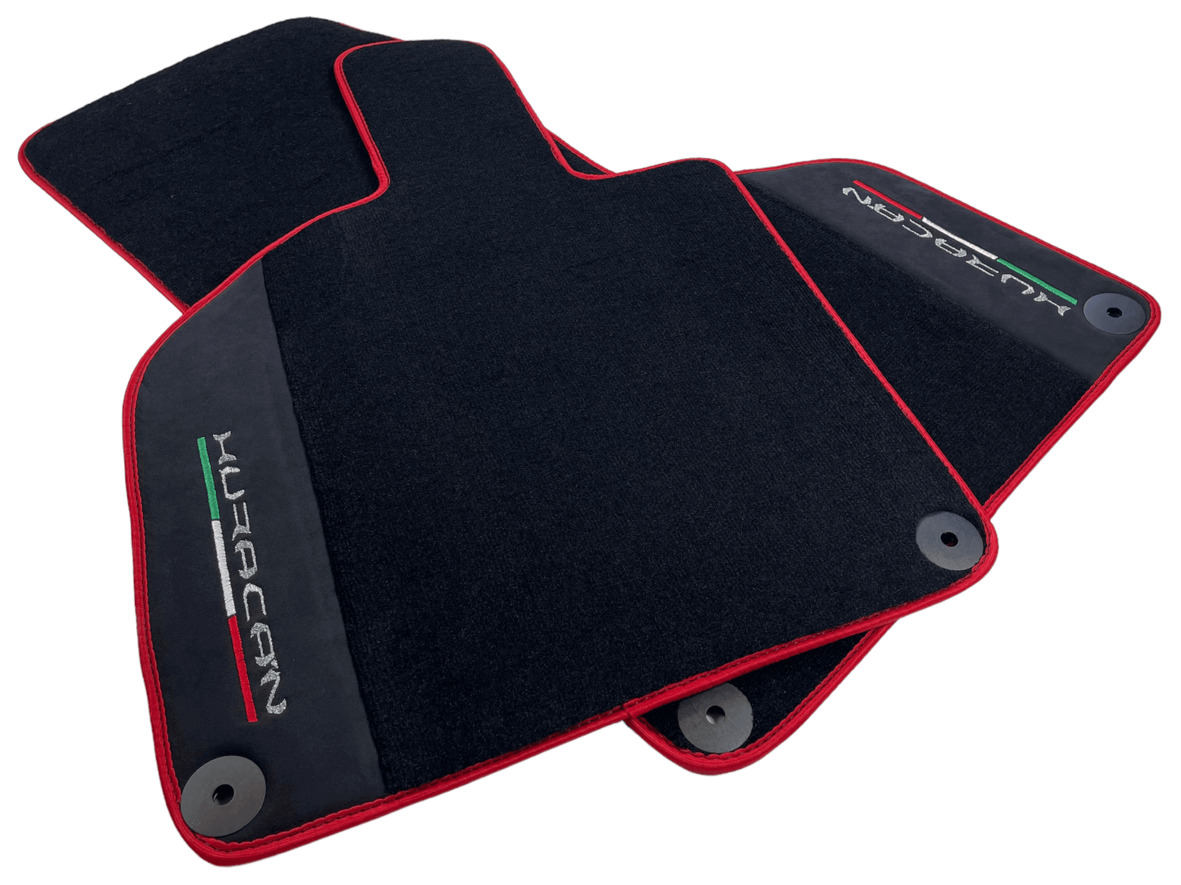Black Floor Mats for Lamborghini Huracan with Alcantara Leather And Red Trim - AutoWin
