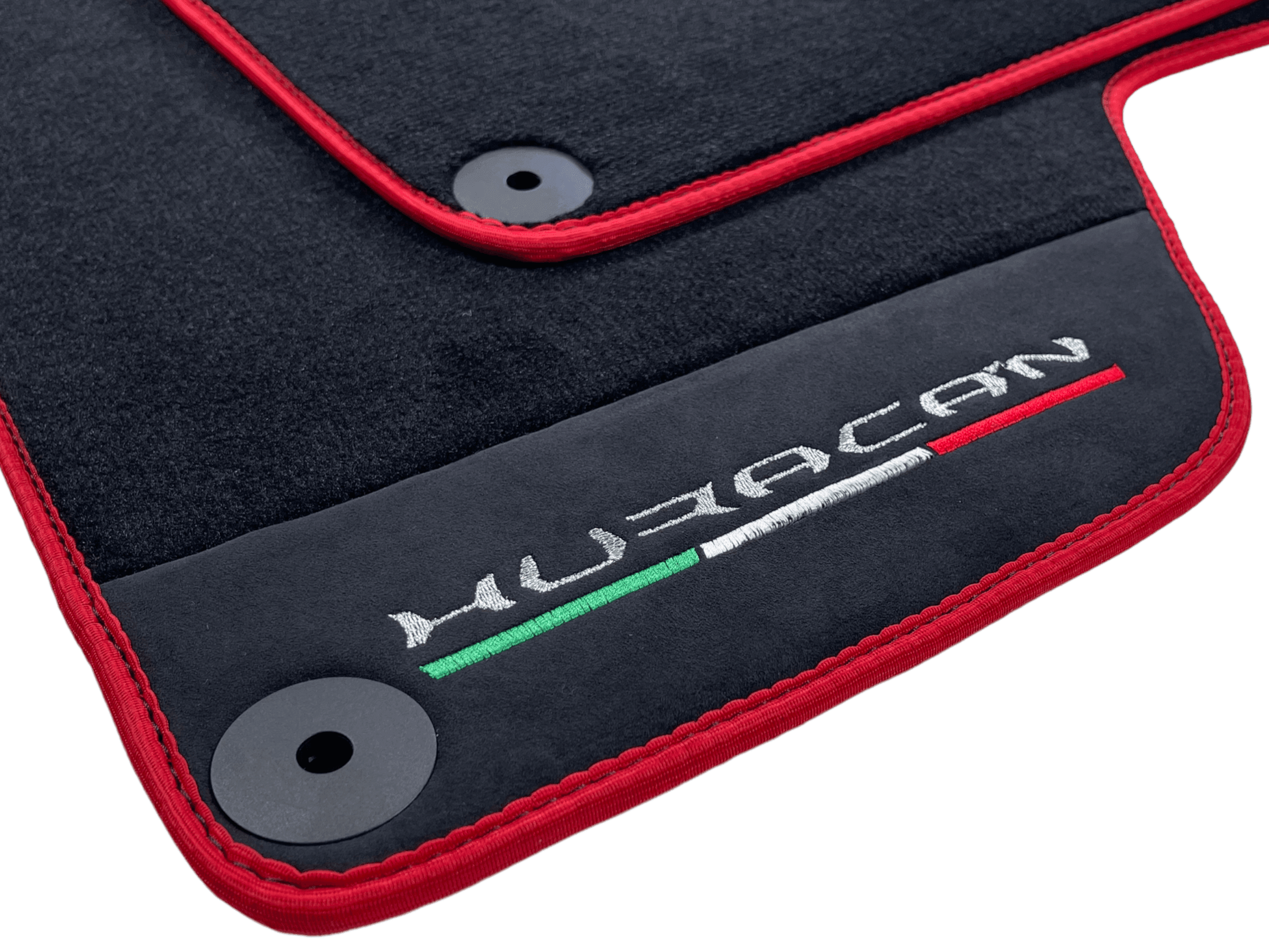 Black Floor Mats for Lamborghini Huracan with Alcantara Leather And Red Trim - AutoWin