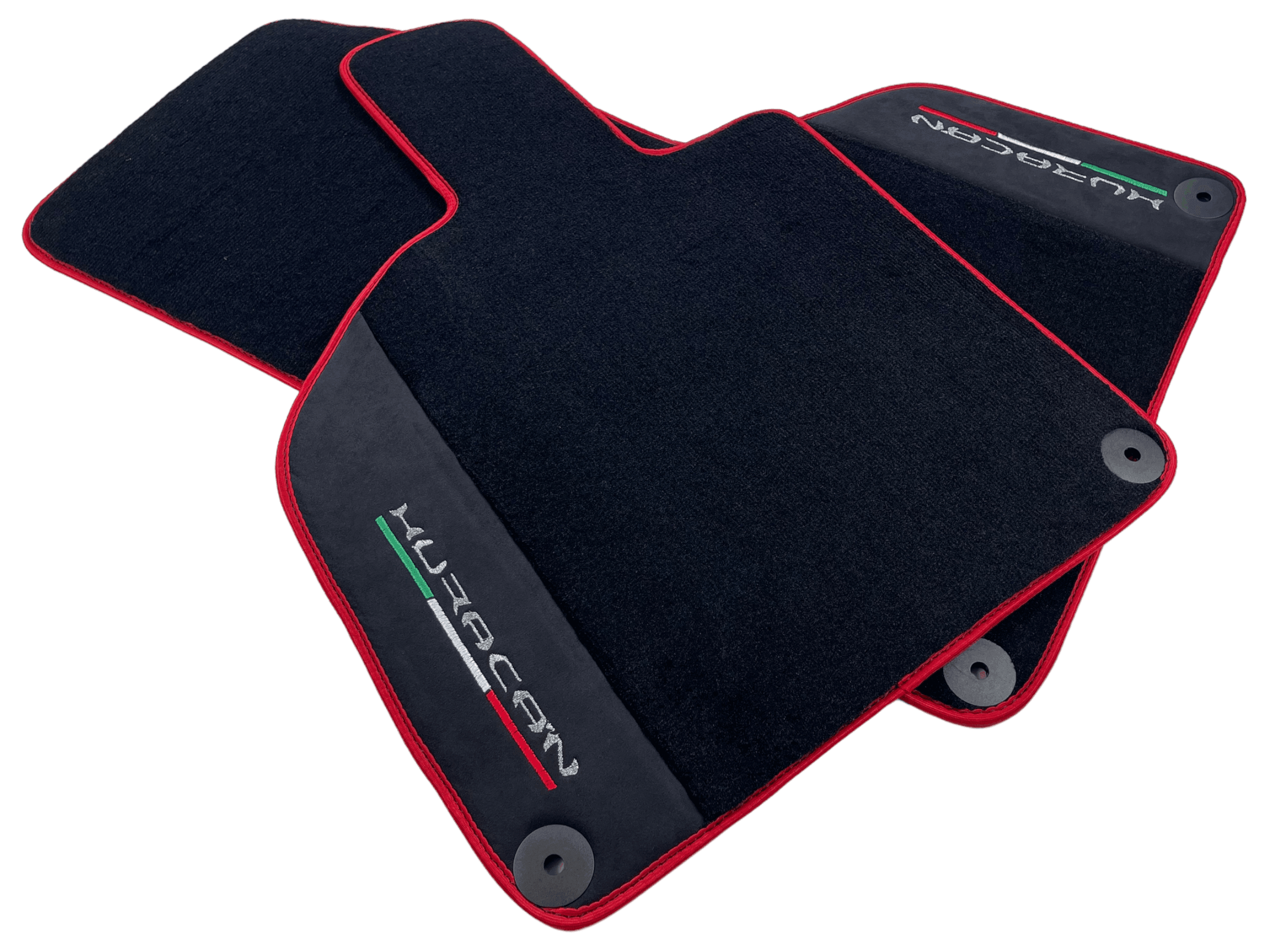 Black Floor Mats for Lamborghini Huracan with Alcantara Leather And Red Trim - AutoWin