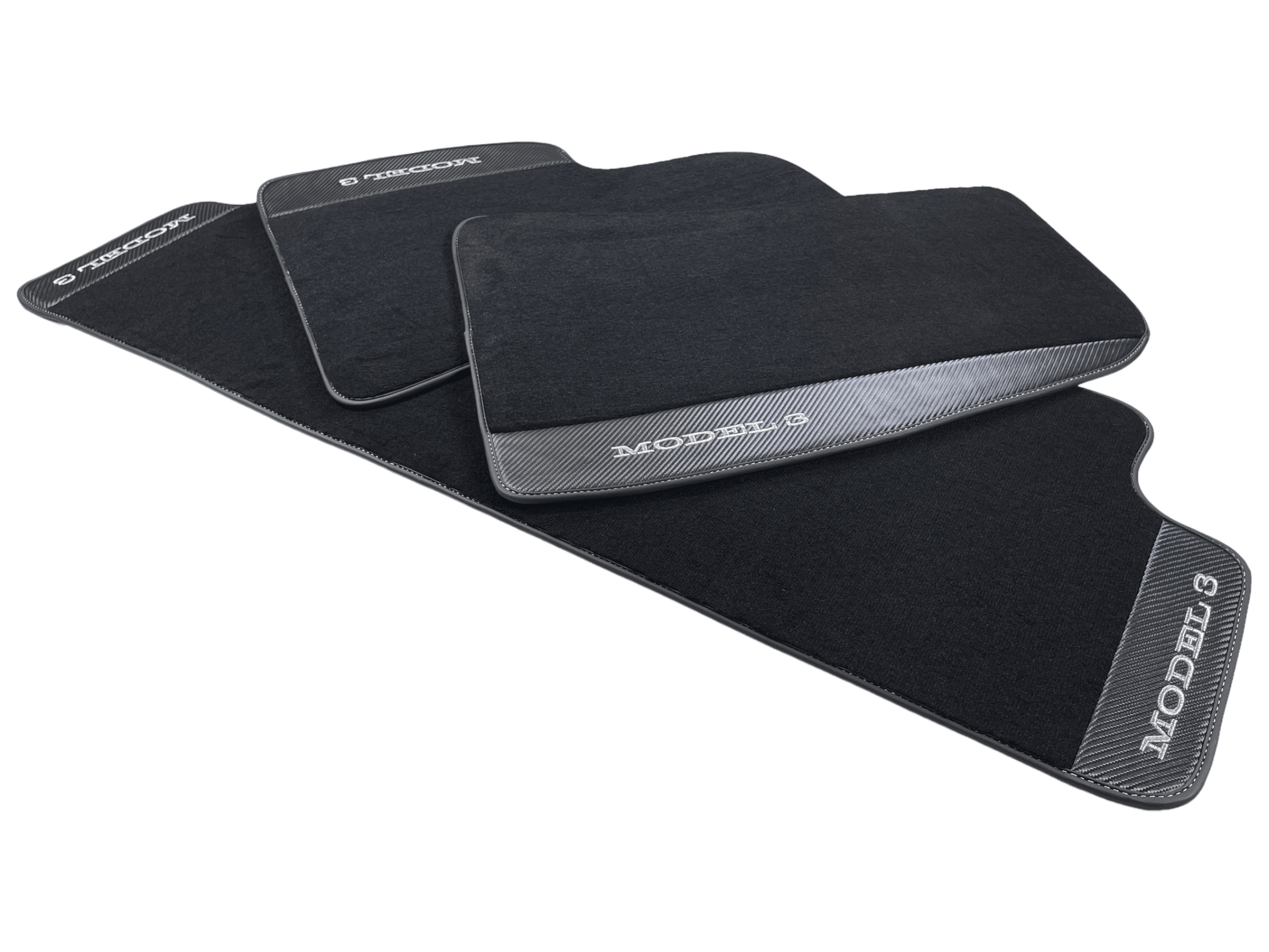 Black Floor Mats For Tesla Model 3 With Carbon Fiber Leather - AutoWin