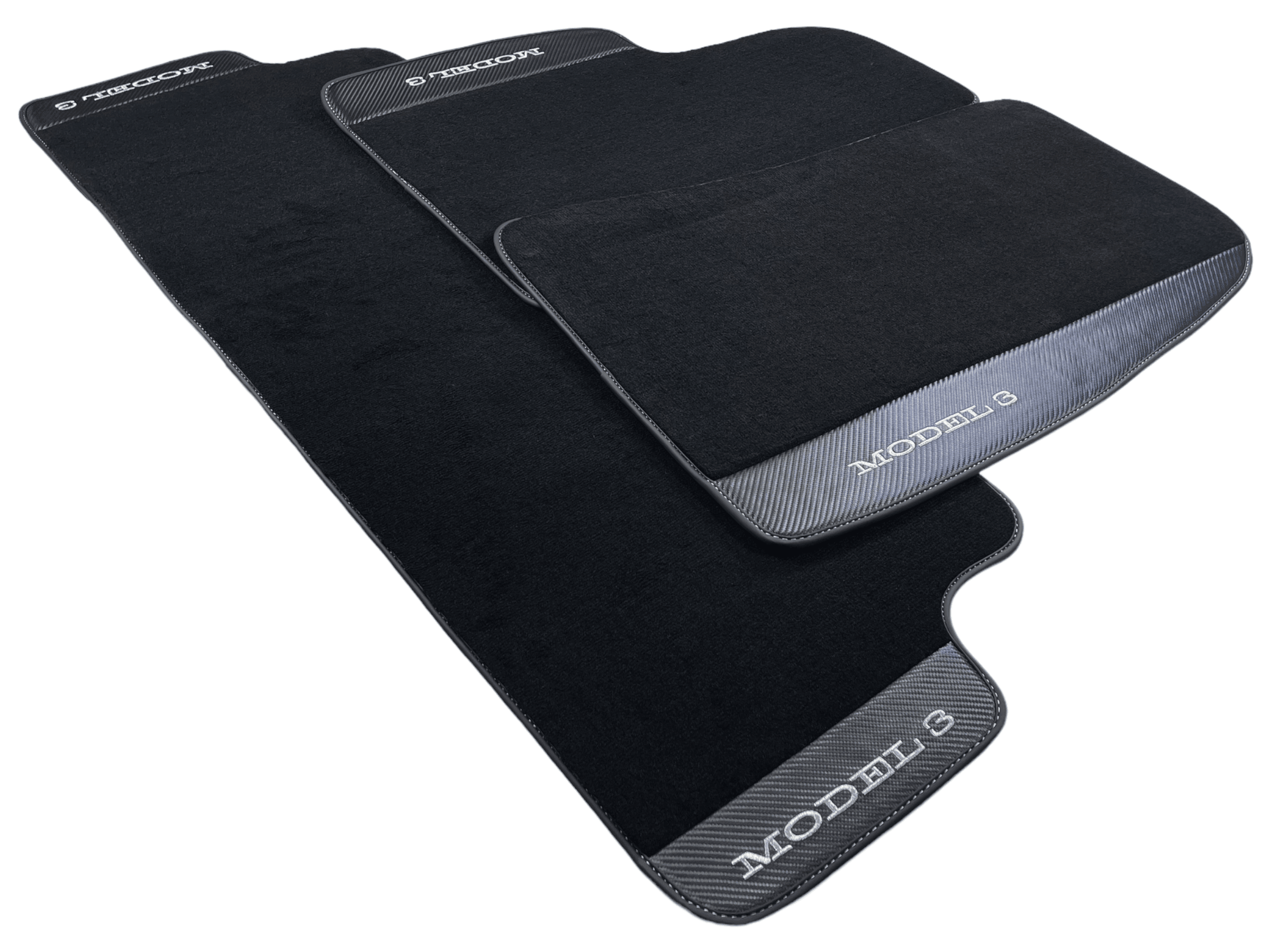 Black Floor Mats For Tesla Model 3 With Carbon Fiber Leather - AutoWin
