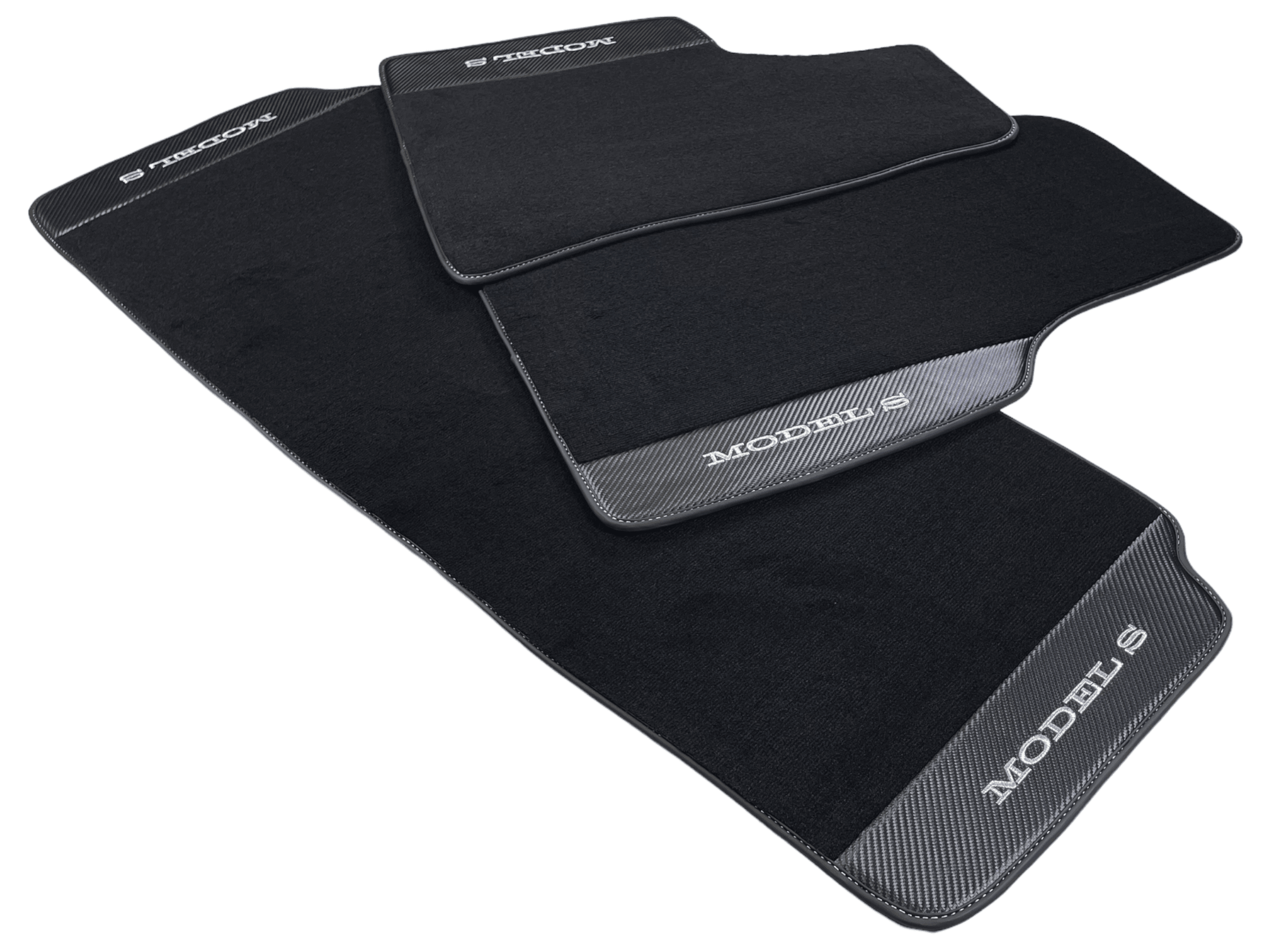Black Floor Mats For Tesla Model S With Carbon Fiber Leather - AutoWin