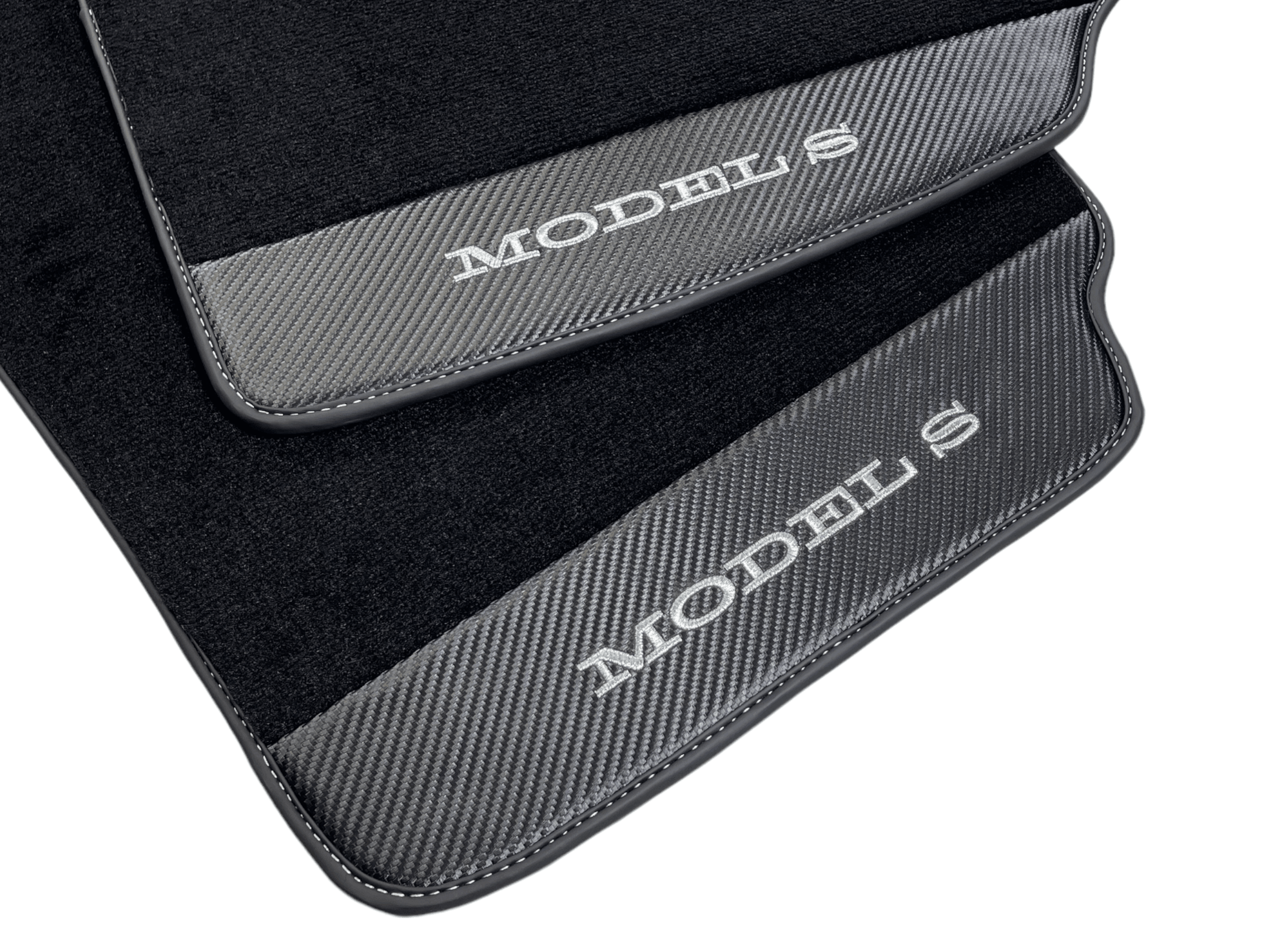 Black Floor Mats For Tesla Model S With Carbon Fiber Leather - AutoWin