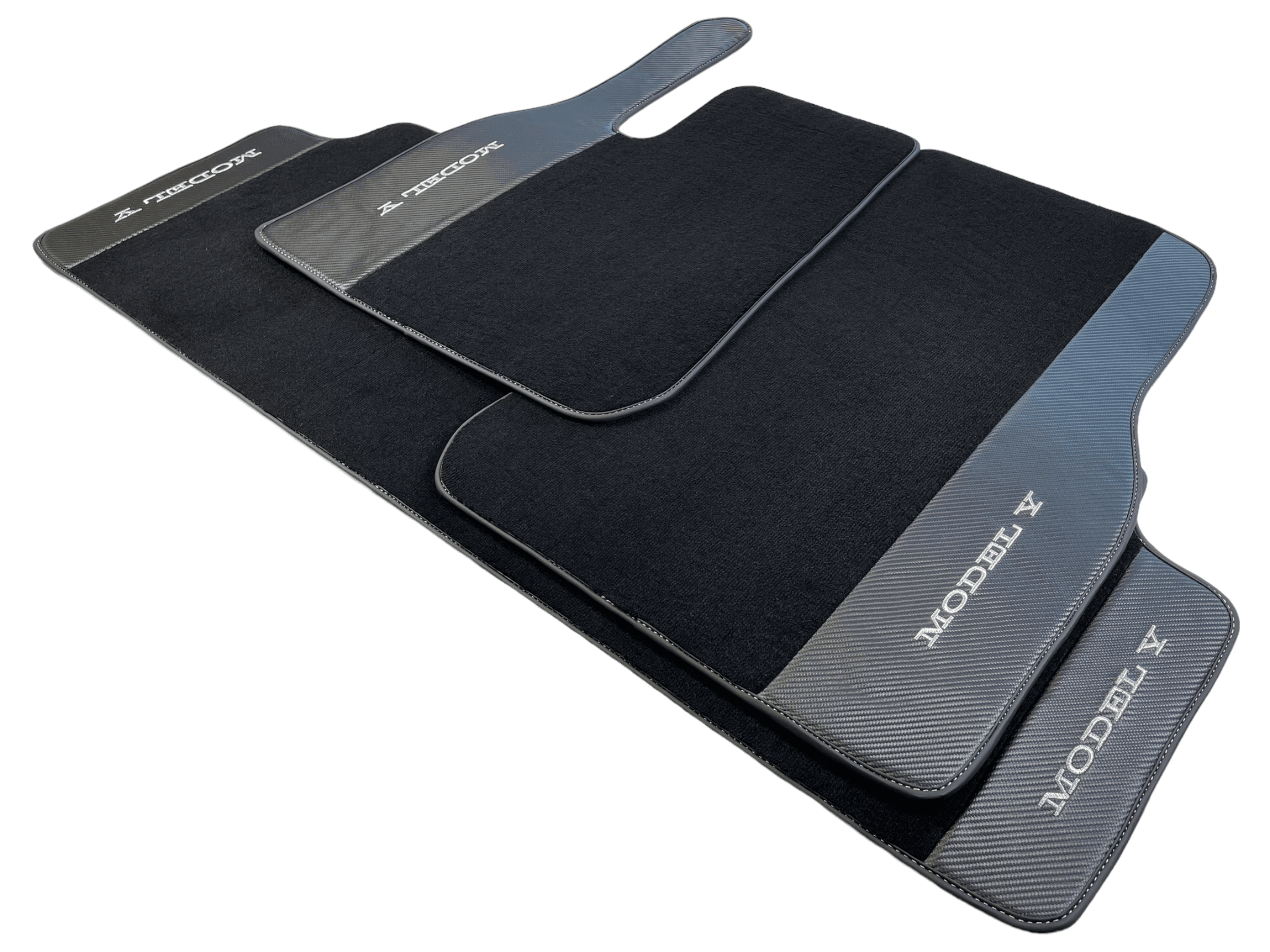 Black Floor Mats For Tesla Model Y With Carbon Fiber Leather - AutoWin