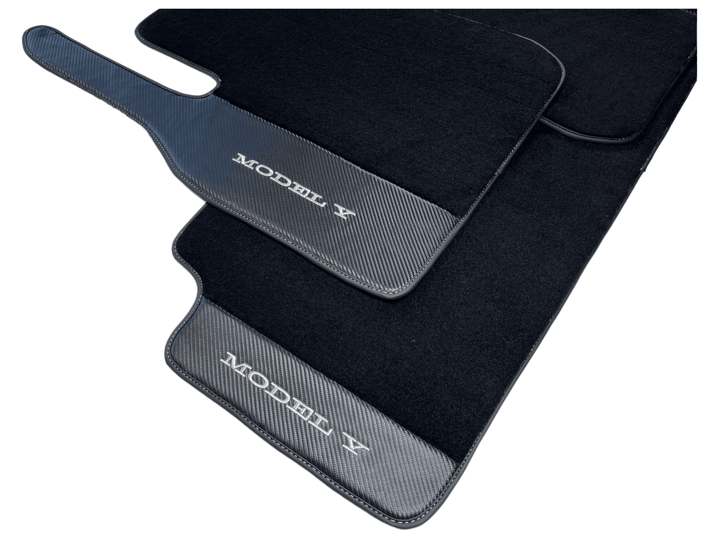Black Floor Mats For Tesla Model Y With Carbon Fiber Leather - AutoWin