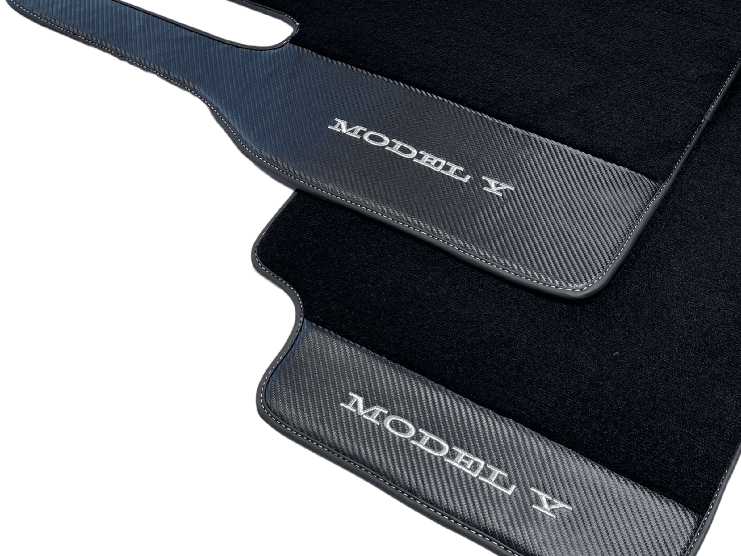 Black Floor Mats For Tesla Model Y With Carbon Fiber Leather - AutoWin