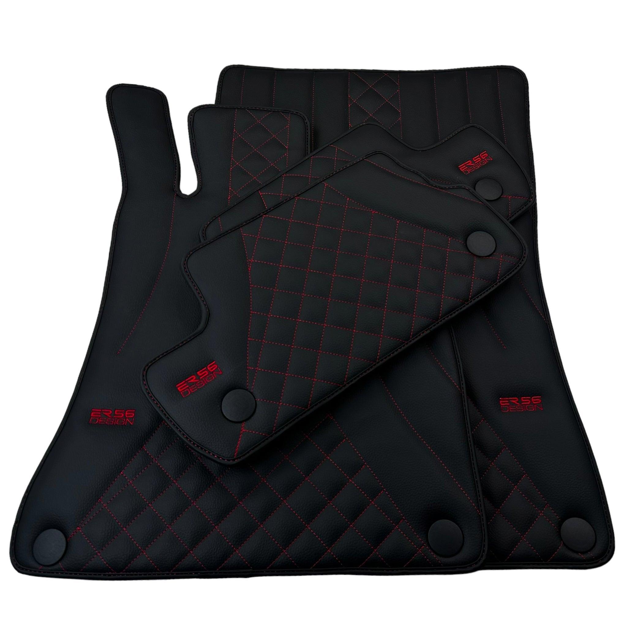 Black Leather Floor Mats For Mercedes Benz GLK-Class X204 (2008-2012) | ER56 Design - AutoWin
