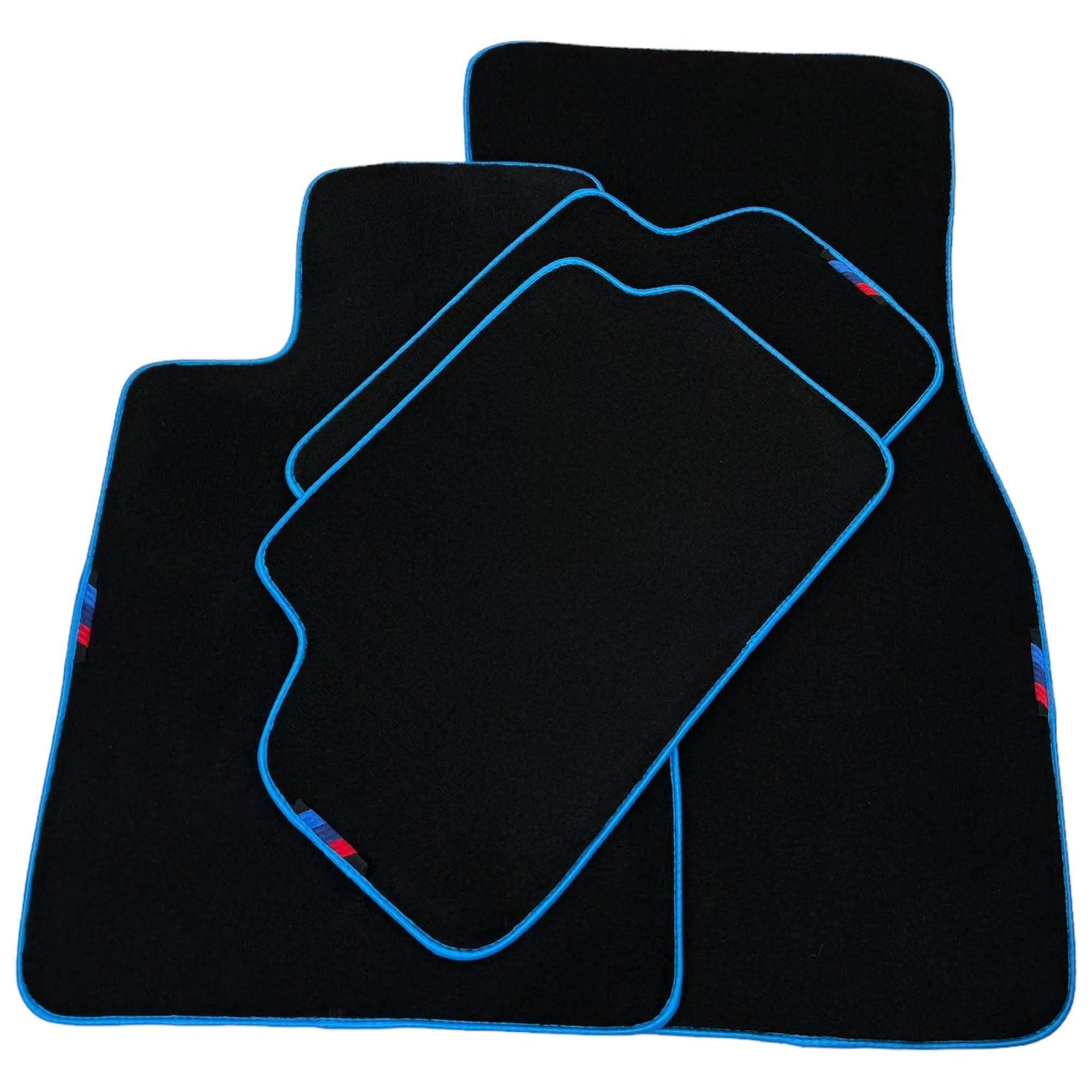 Black Mats For BMW 3 Series E30 4-doors Sedan | Sky Blue Trim - AutoWin