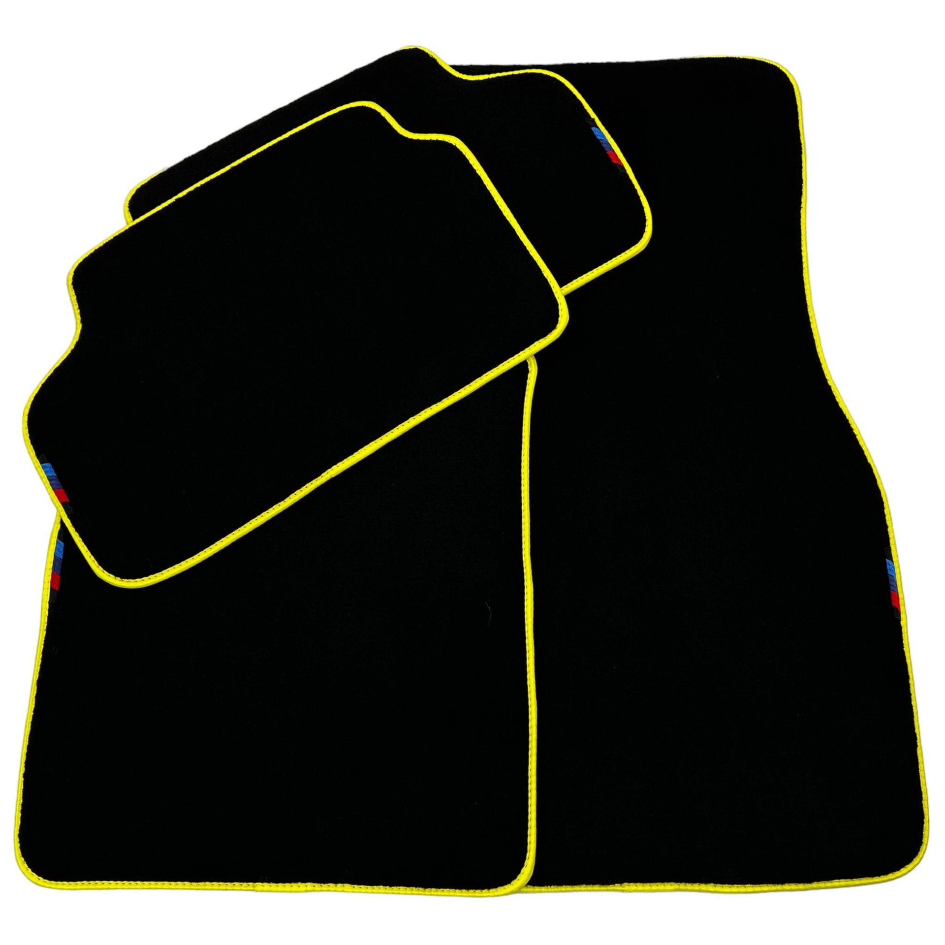 Black Mats For BMW 3 Series E30 4-doors Sedan | Yellow Trim - AutoWin