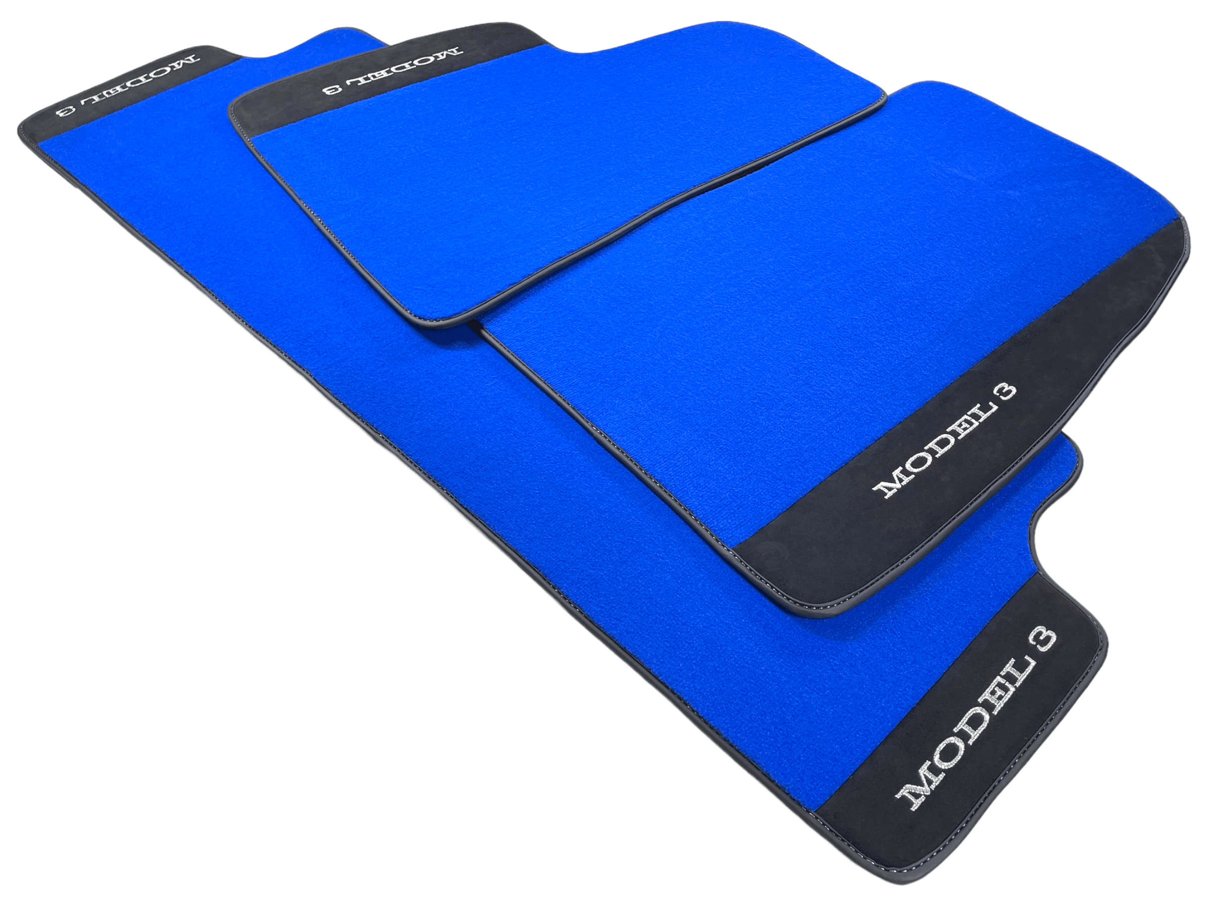 Blue Floor Mats For Tesla Model 3 With Alcantara Leather - AutoWin