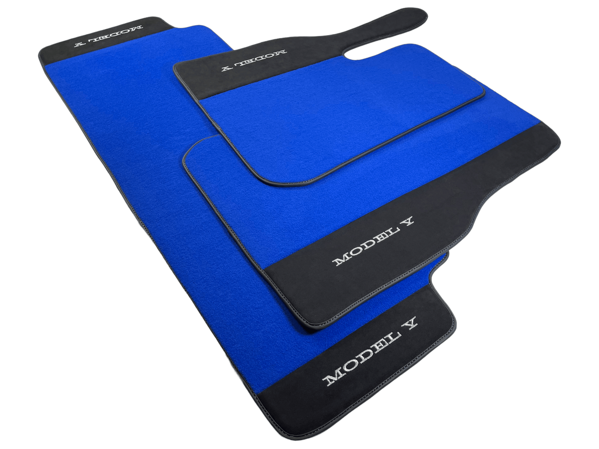 Blue Floor Mats For Tesla Model Y With Alcantara Leather - AutoWin