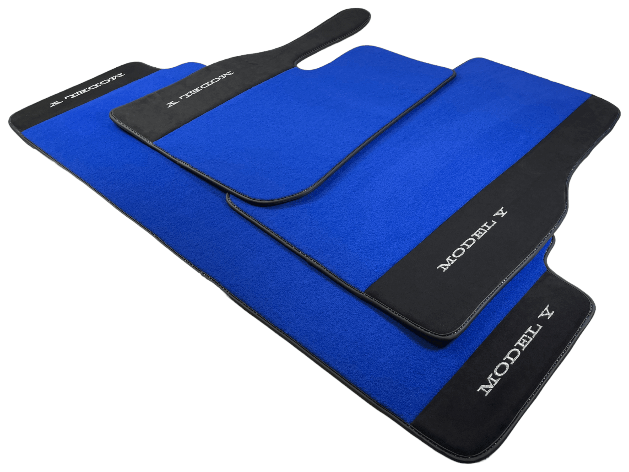 Blue Floor Mats For Tesla Model Y With Alcantara Leather - AutoWin
