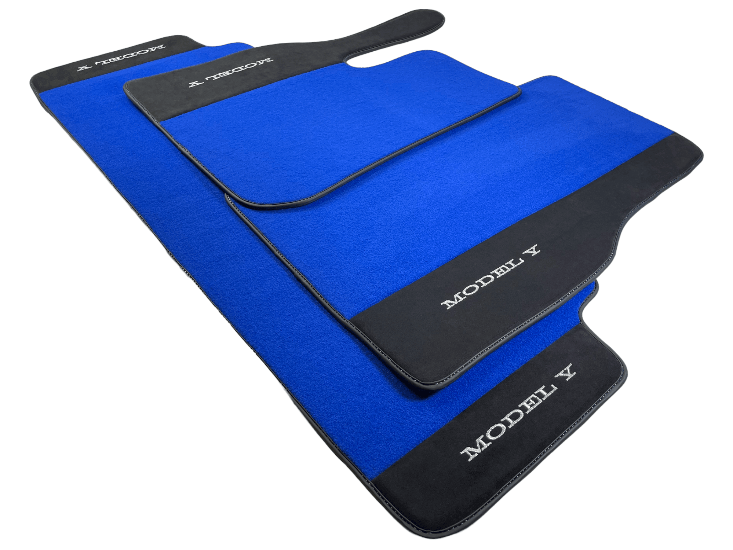 Blue Floor Mats For Tesla Model Y With Alcantara Leather - AutoWin
