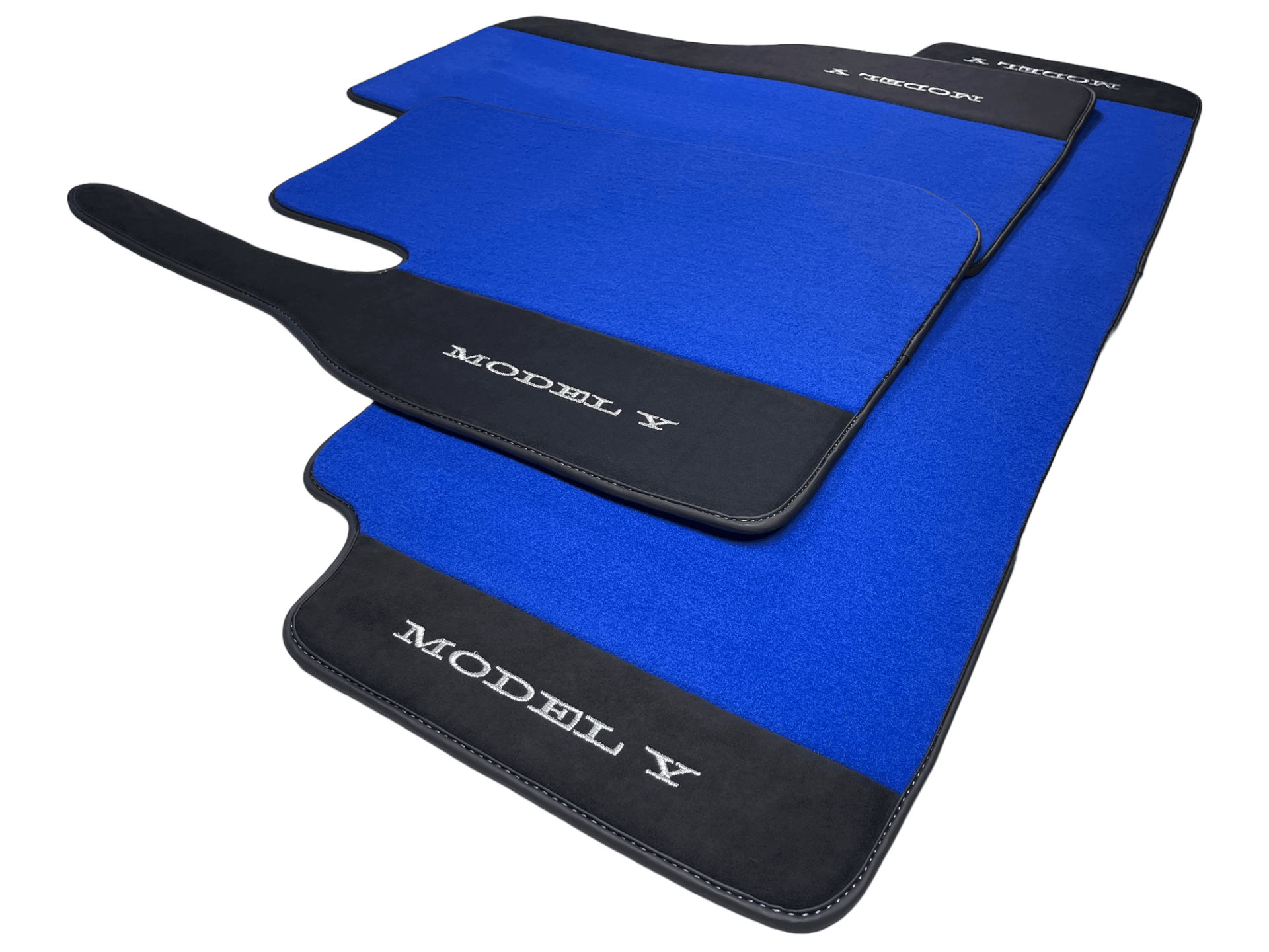 Blue Floor Mats For Tesla Model Y With Alcantara Leather - AutoWin