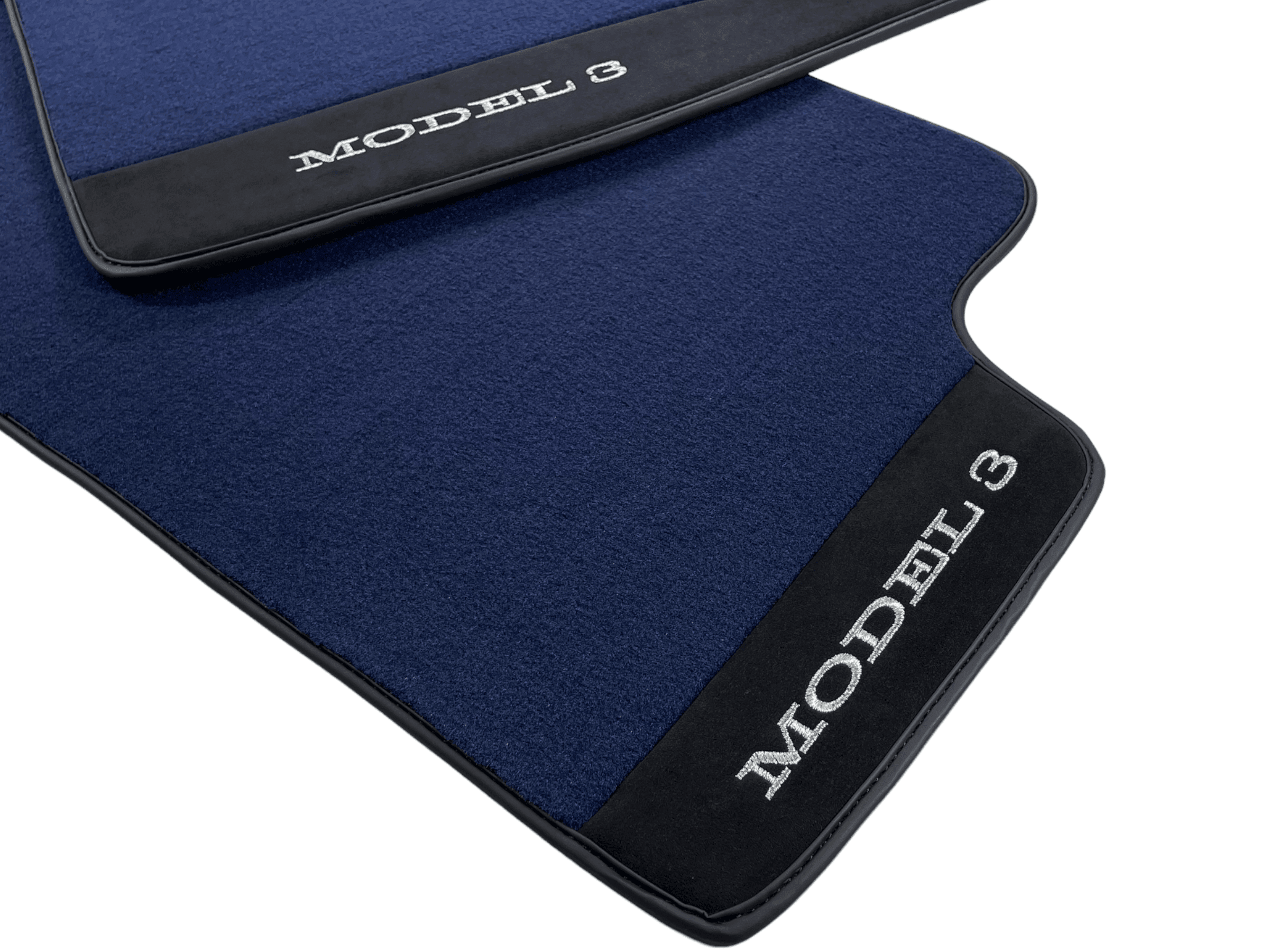 Dark Blue Floor Mats For Tesla Model 3 With Alcantara Leather - AutoWin