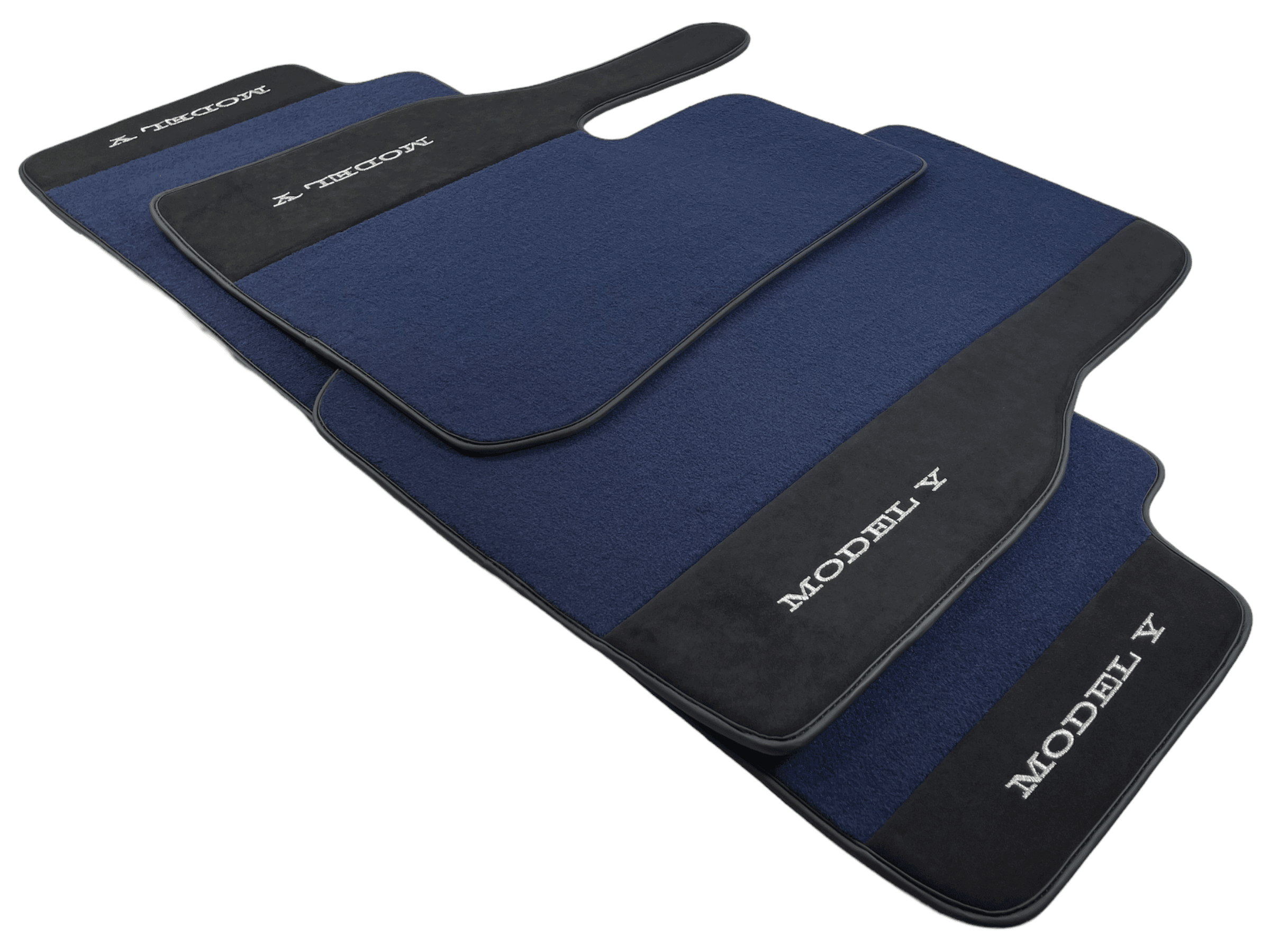 Dark Blue Floor Mats For Tesla Model Y With Alcantara Leather - AutoWin