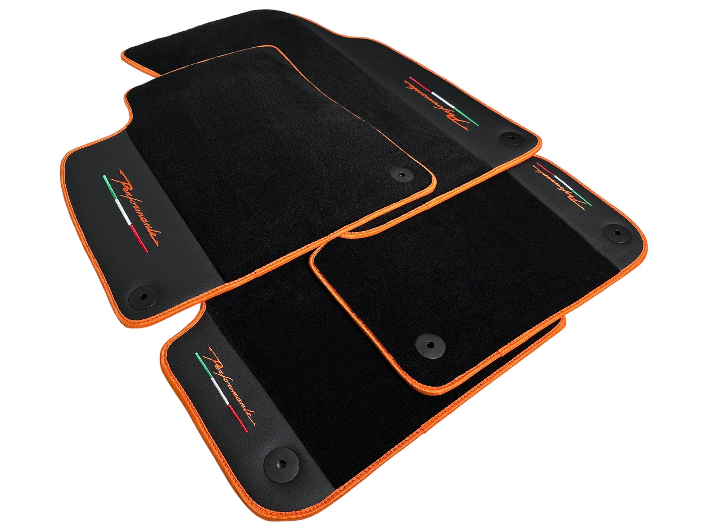 Floor Mats For Lamborghini Urus Performante Leather And Orange Trim - AutoWin