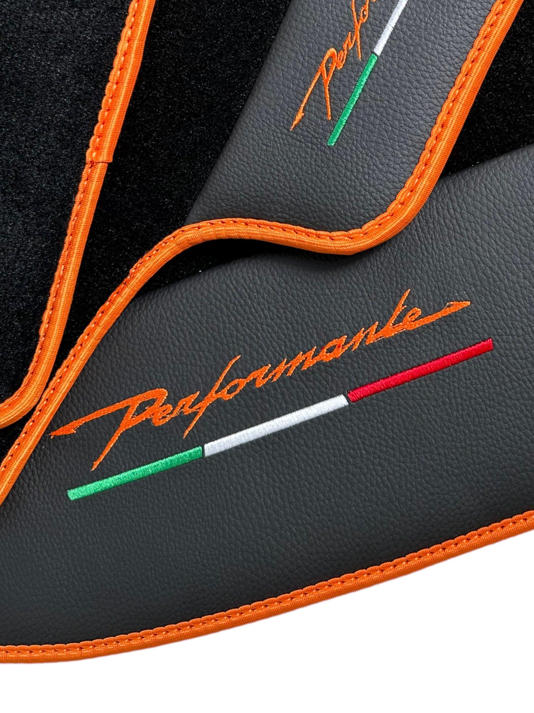 Floor Mats For Lamborghini Urus Performante Leather And Orange Trim - AutoWin