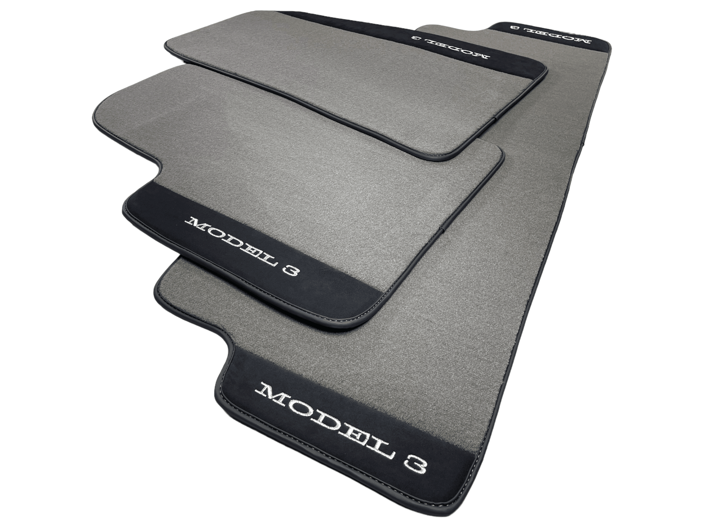 Gray Floor Mats For Tesla Model 3 With Alcantara Leather - AutoWin