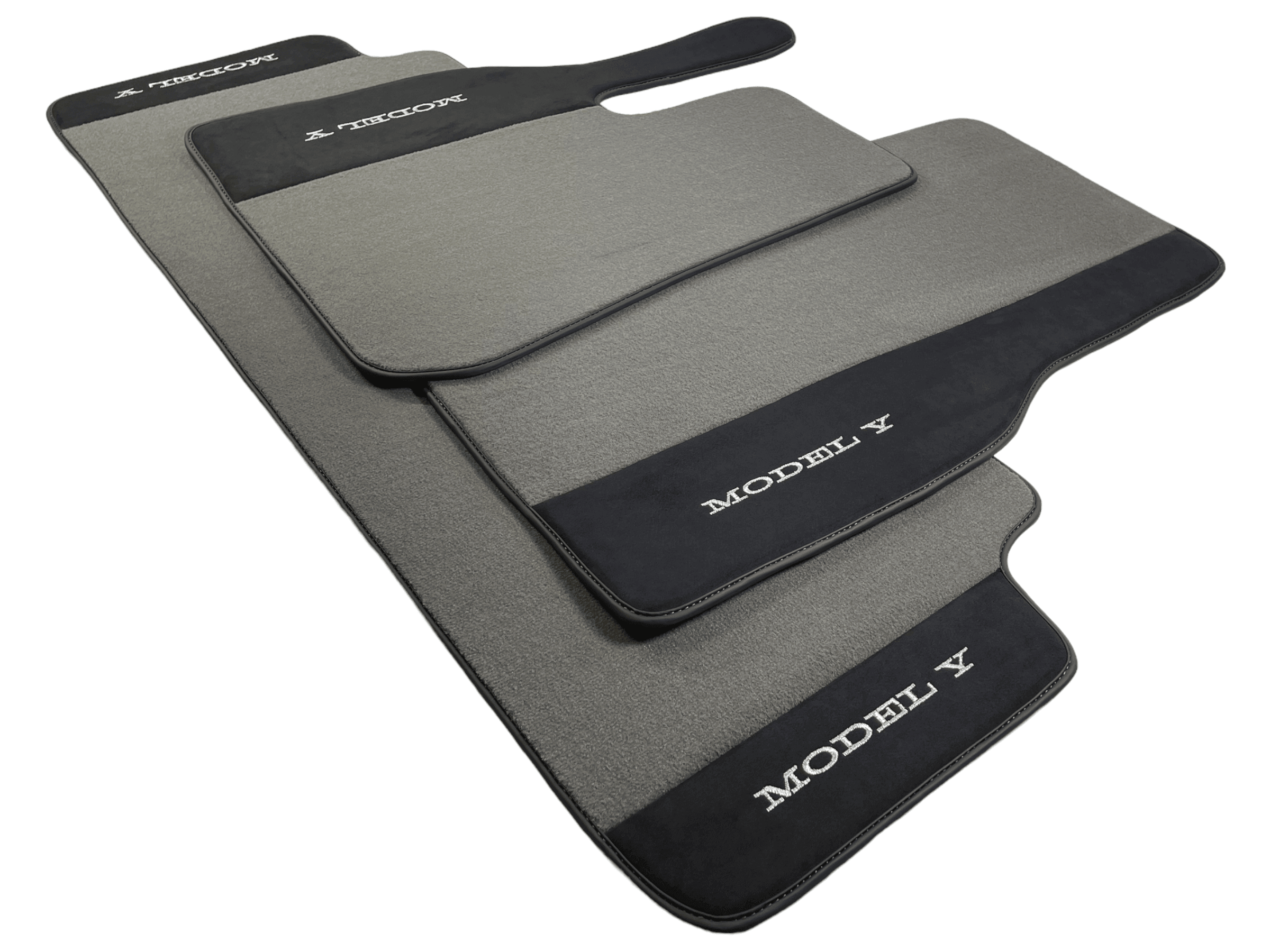 Gray Floor Mats For Tesla Model Y With Alcantara Leather - AutoWin