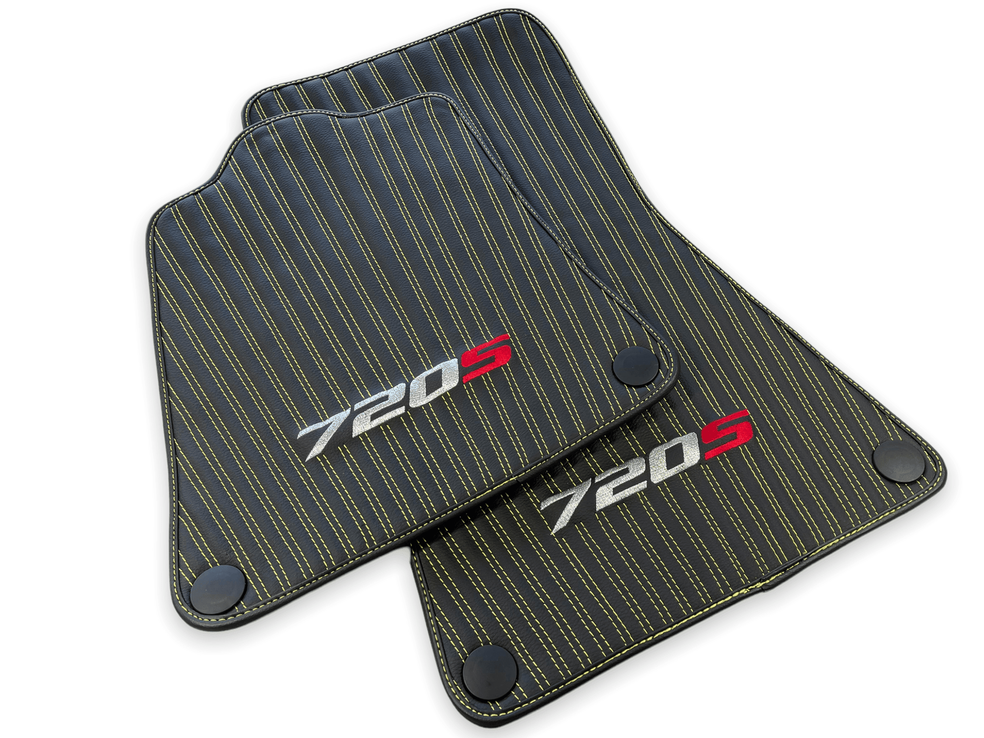 Leather Floor Mats For McLaren 720S Black Tailored Yellow Sewing - AutoWin