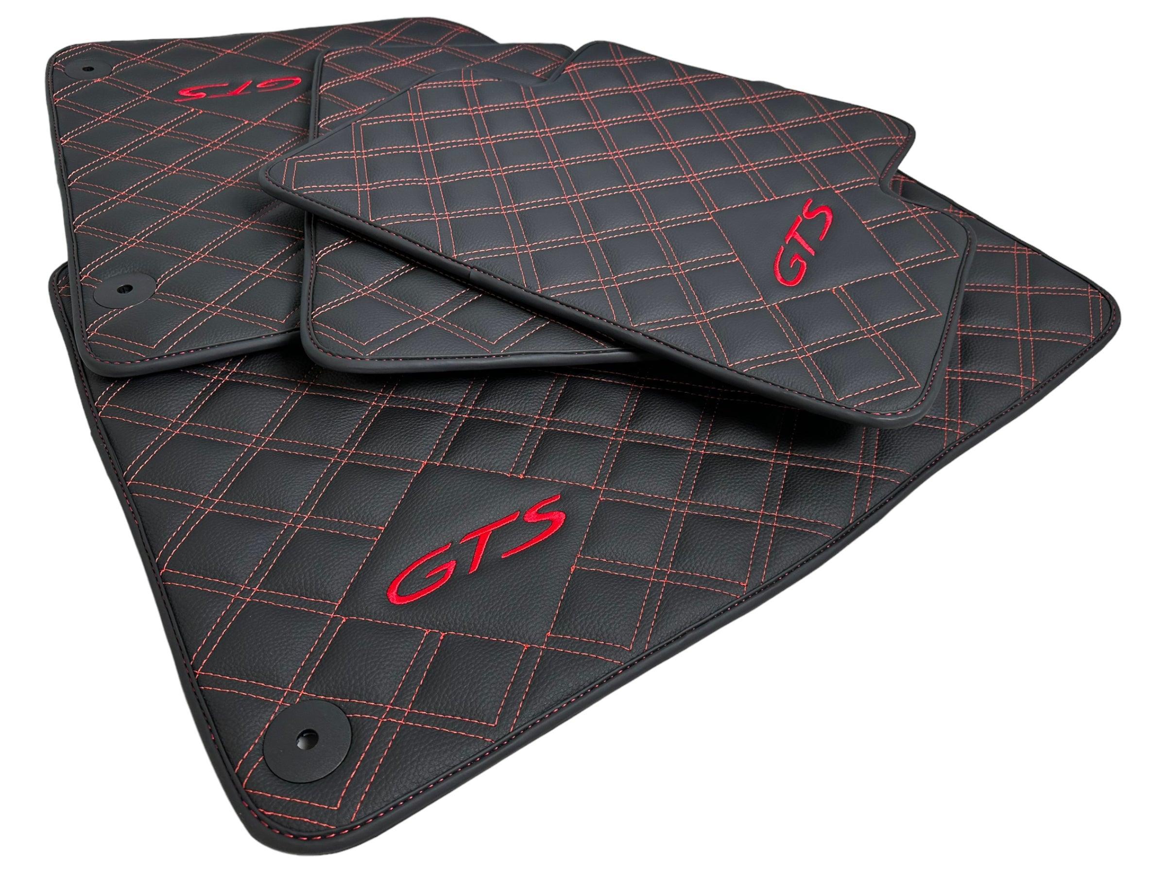 Leather Floor Mats for Porsche Cayenne GTS 2018-2023 Red Sewing - AutoWin