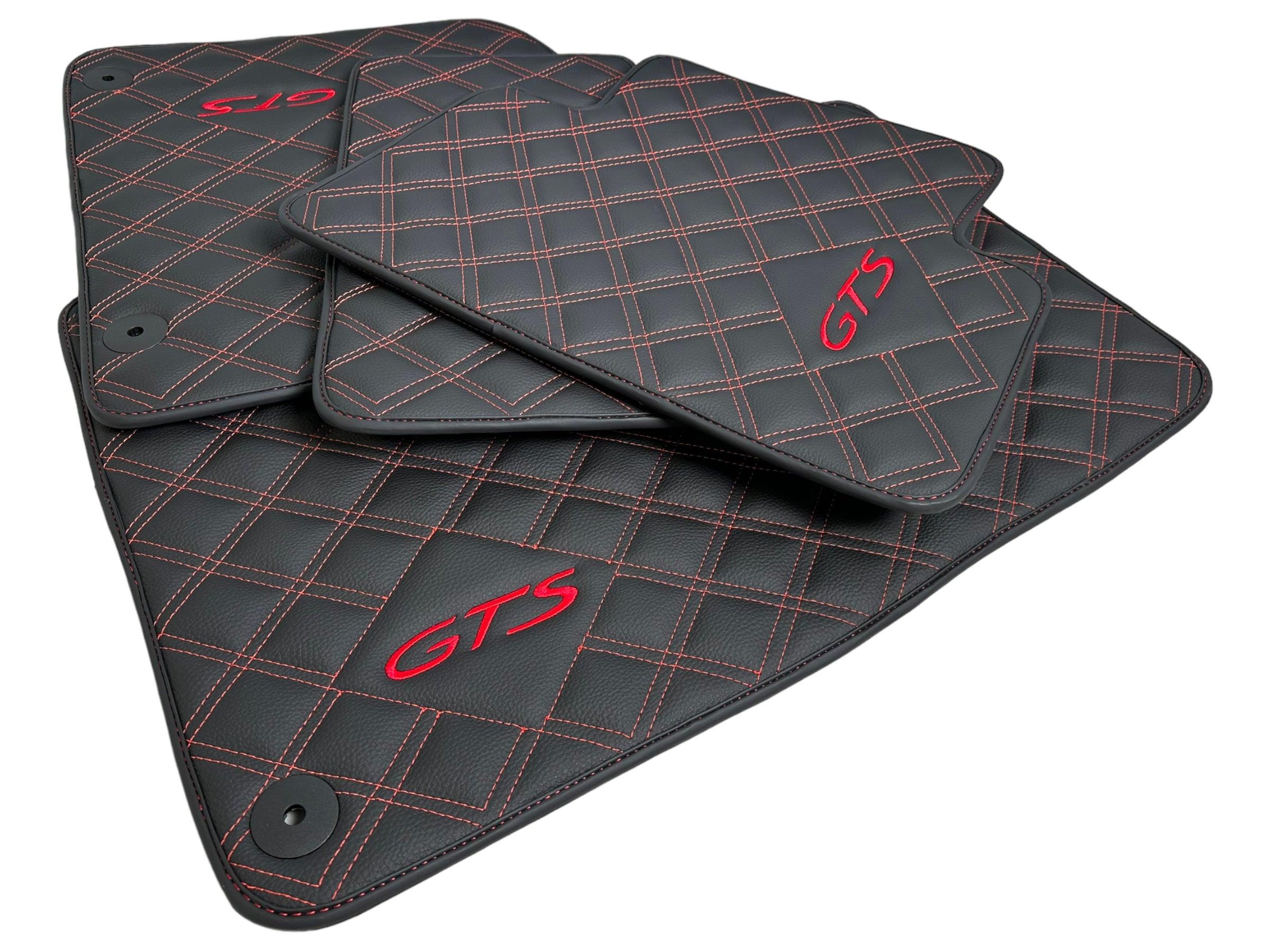 Leather Floor Mats for Porsche Cayenne GTS 2018-2023 Red Sewing - AutoWin
