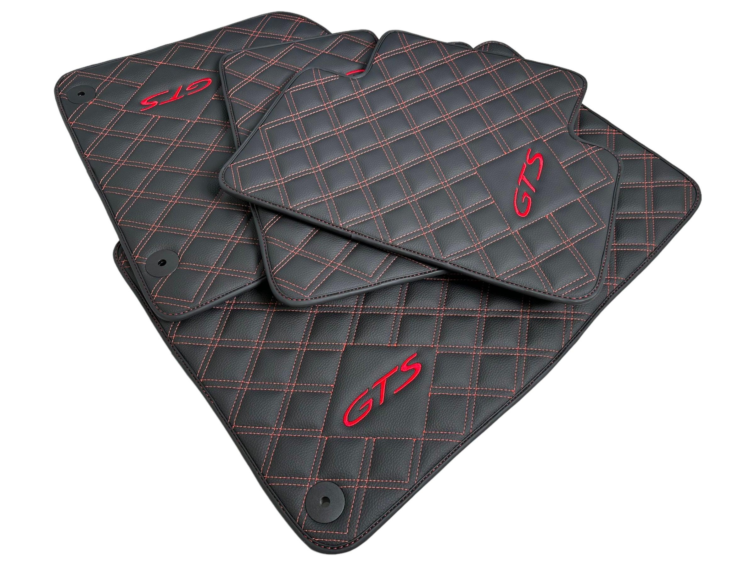 Leather Floor Mats for Porsche Cayenne GTS 2018-2023 Red Sewing - AutoWin