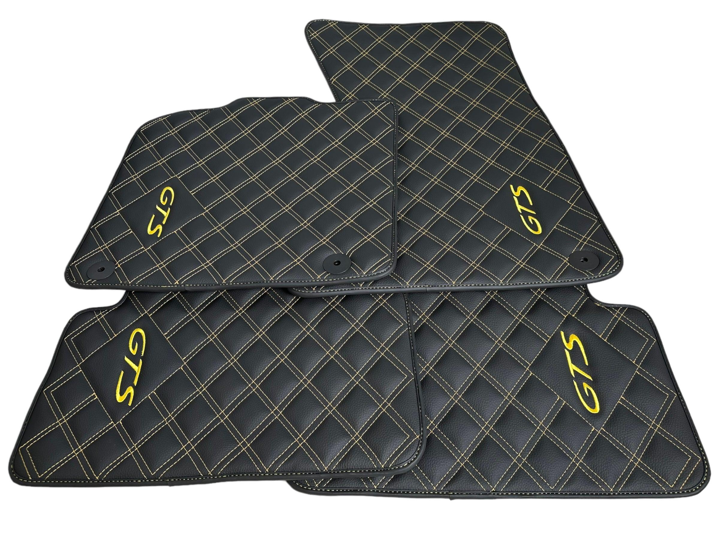 Leather Floor Mats for Porsche Cayenne GTS 2018-2023 Yellow Sewing - AutoWin