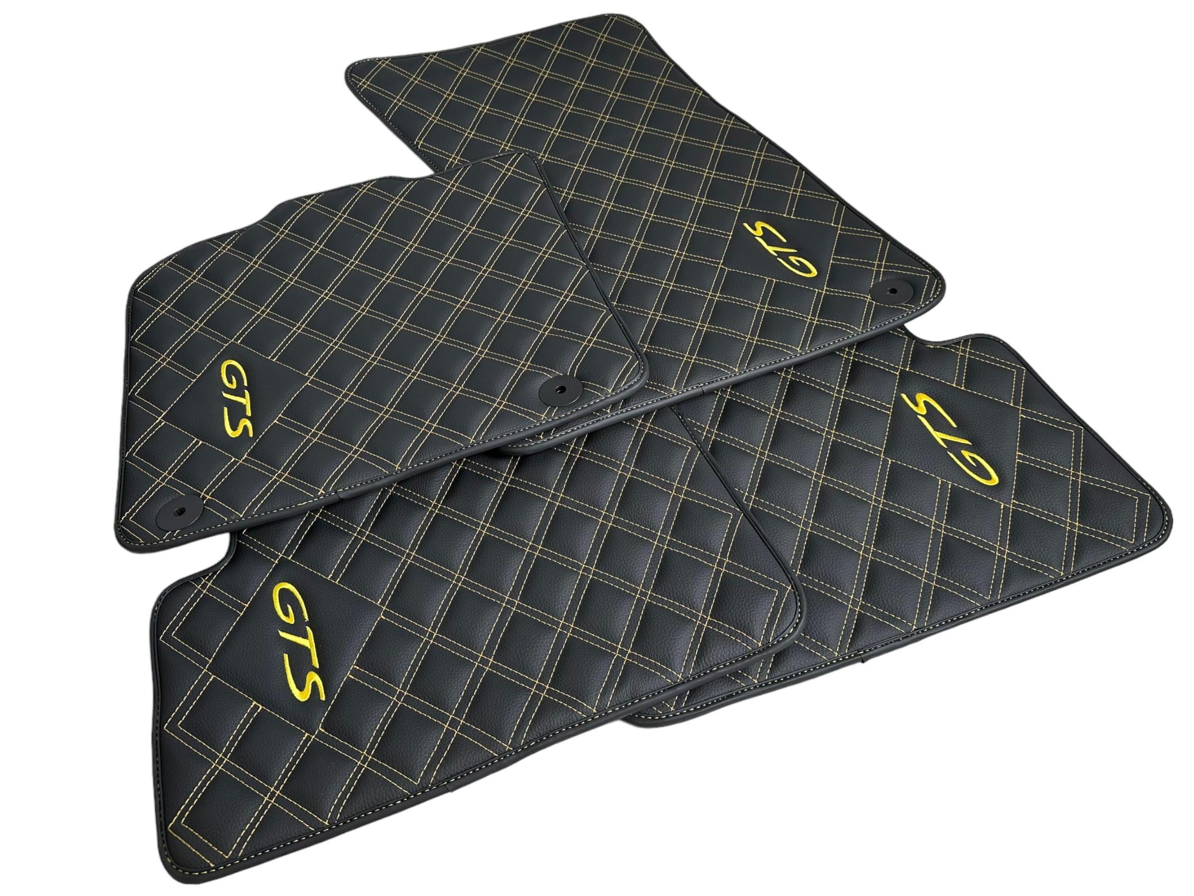 Leather Floor Mats for Porsche Cayenne GTS 2018-2023 Yellow Sewing - AutoWin