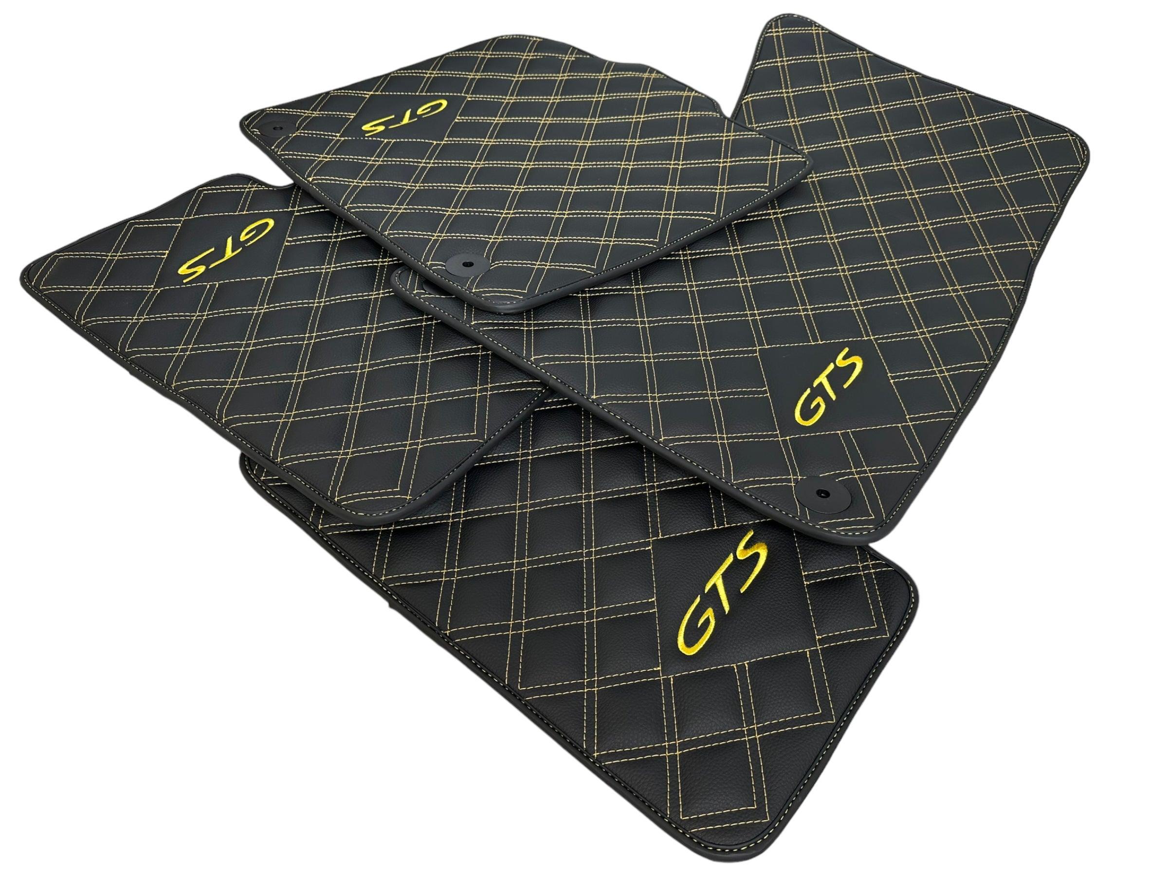 Leather Floor Mats for Porsche Cayenne GTS 2018-2023 Yellow Sewing - AutoWin