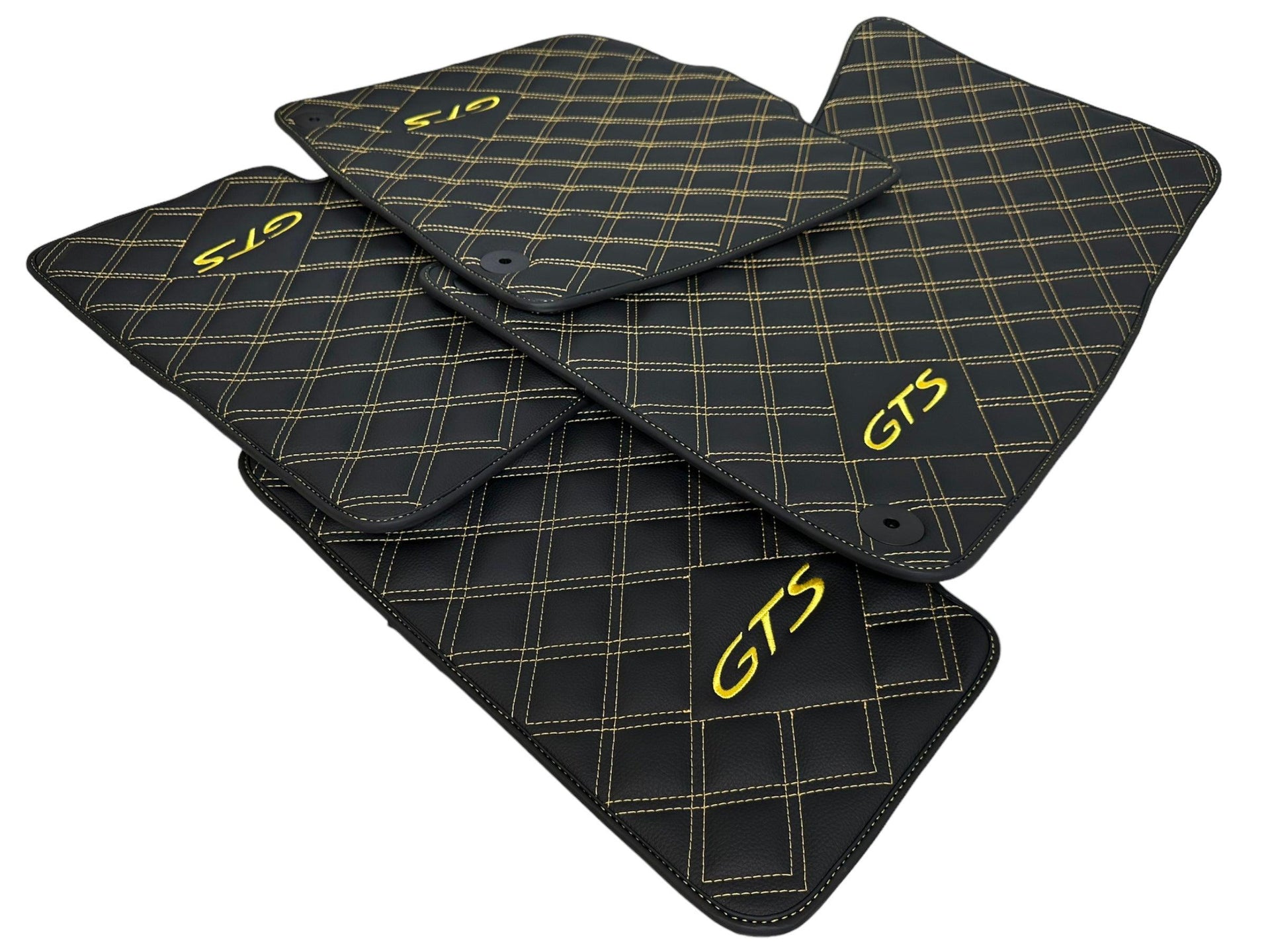 Leather Floor Mats for Porsche Panamera 2017-2023 971 Yellow Sewing - AutoWin