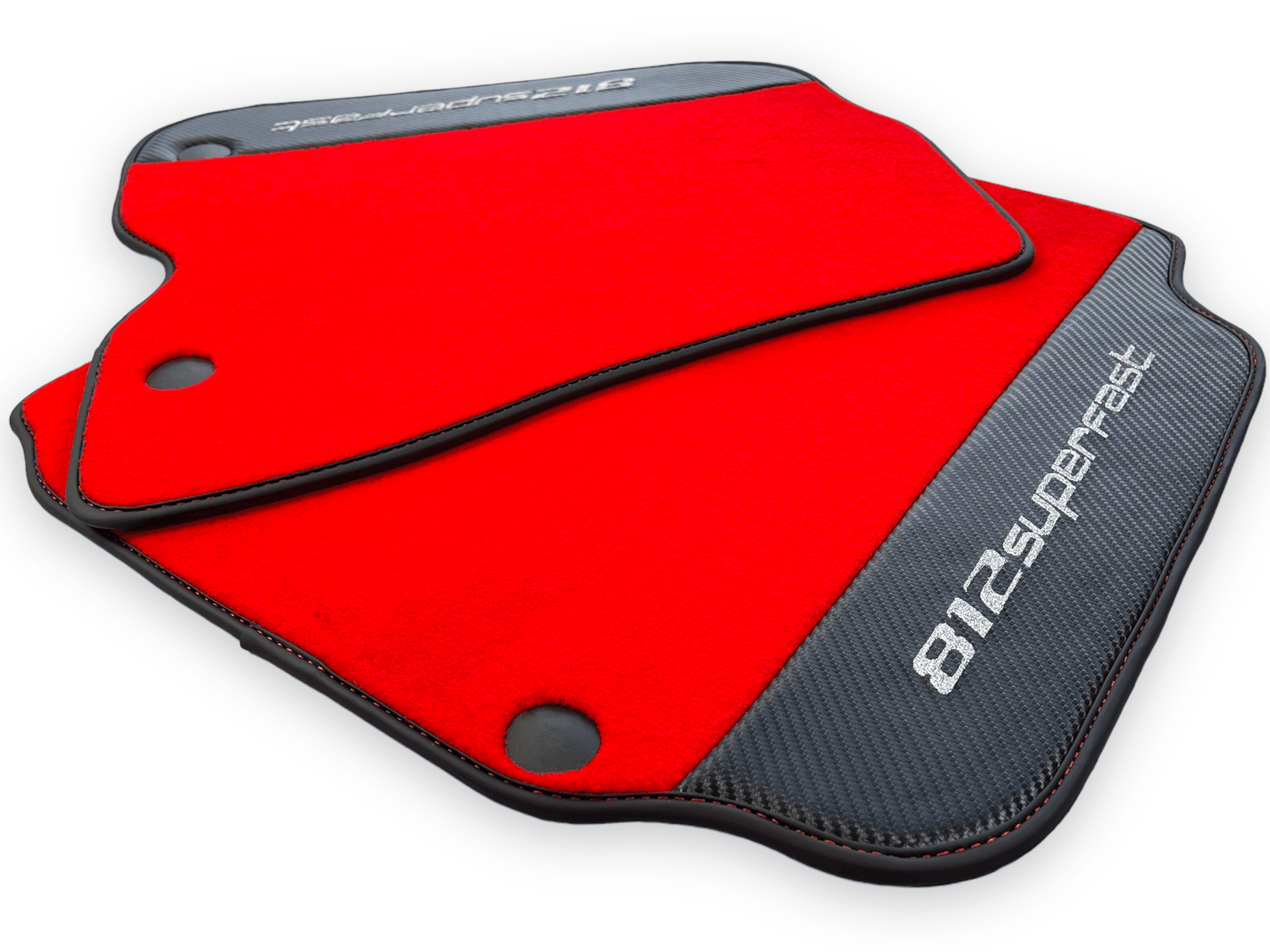 Red Floor Mats For Ferrari 812 Superfast With Carbon Fiber Leather - AutoWin