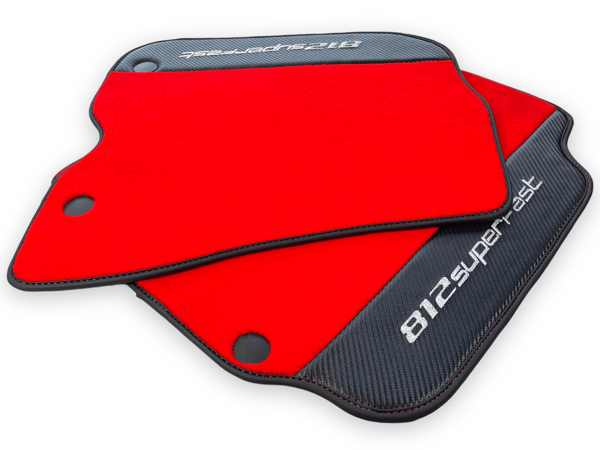 Red Floor Mats For Ferrari 812 Superfast With Carbon Fiber Leather - AutoWin