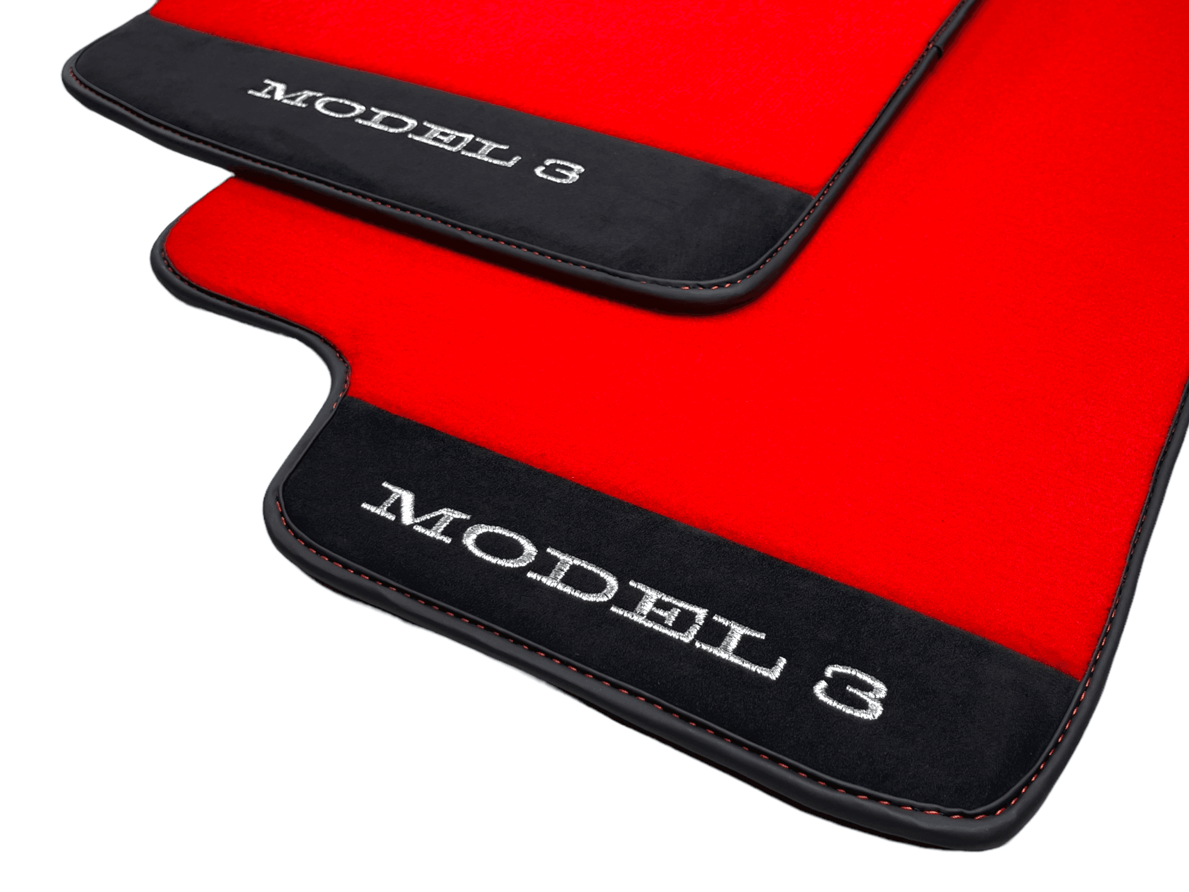 Red Floor Mats For Tesla Model 3 With Alcantara Leather - AutoWin