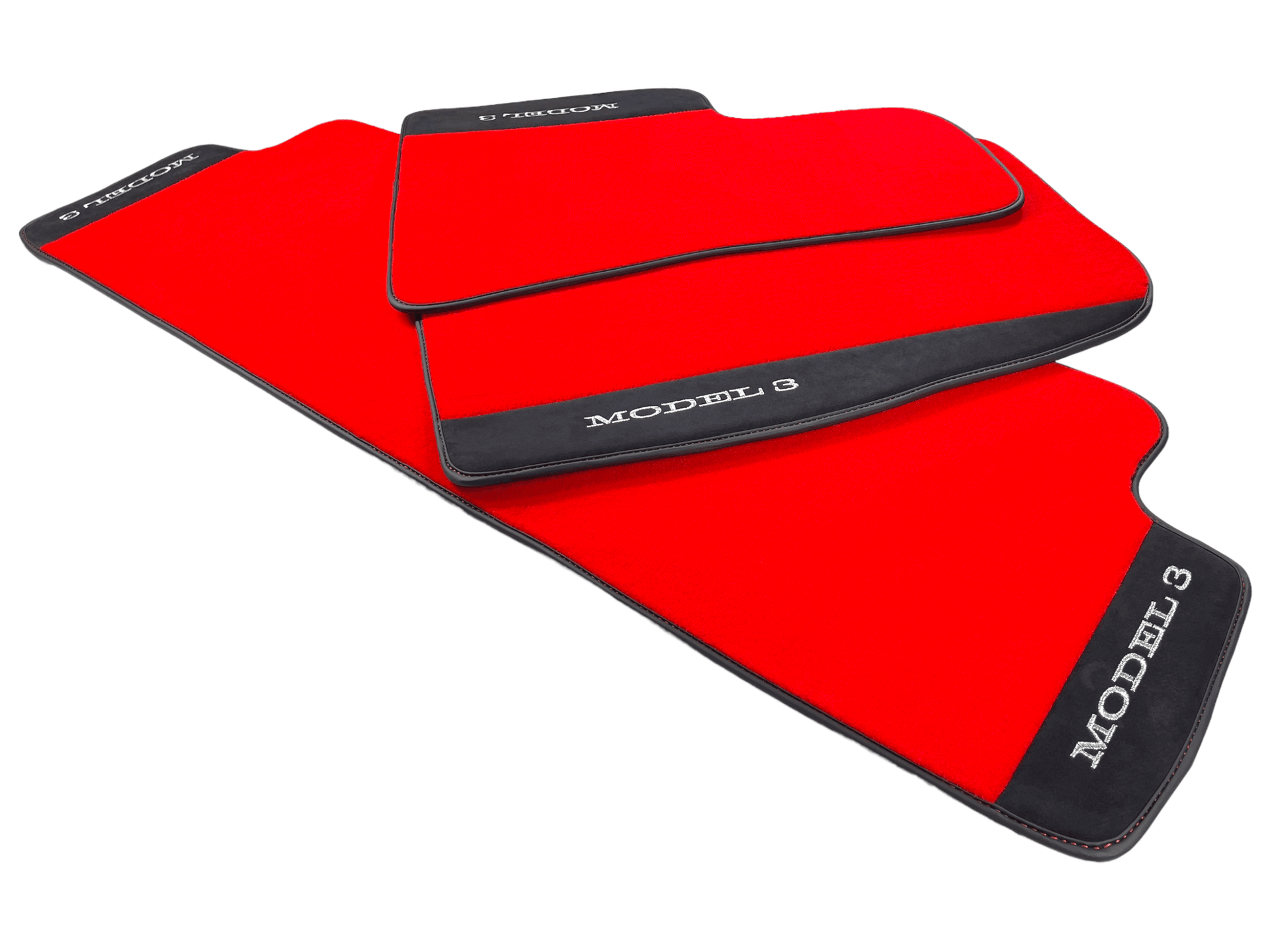 Red Floor Mats For Tesla Model 3 With Alcantara Leather - AutoWin