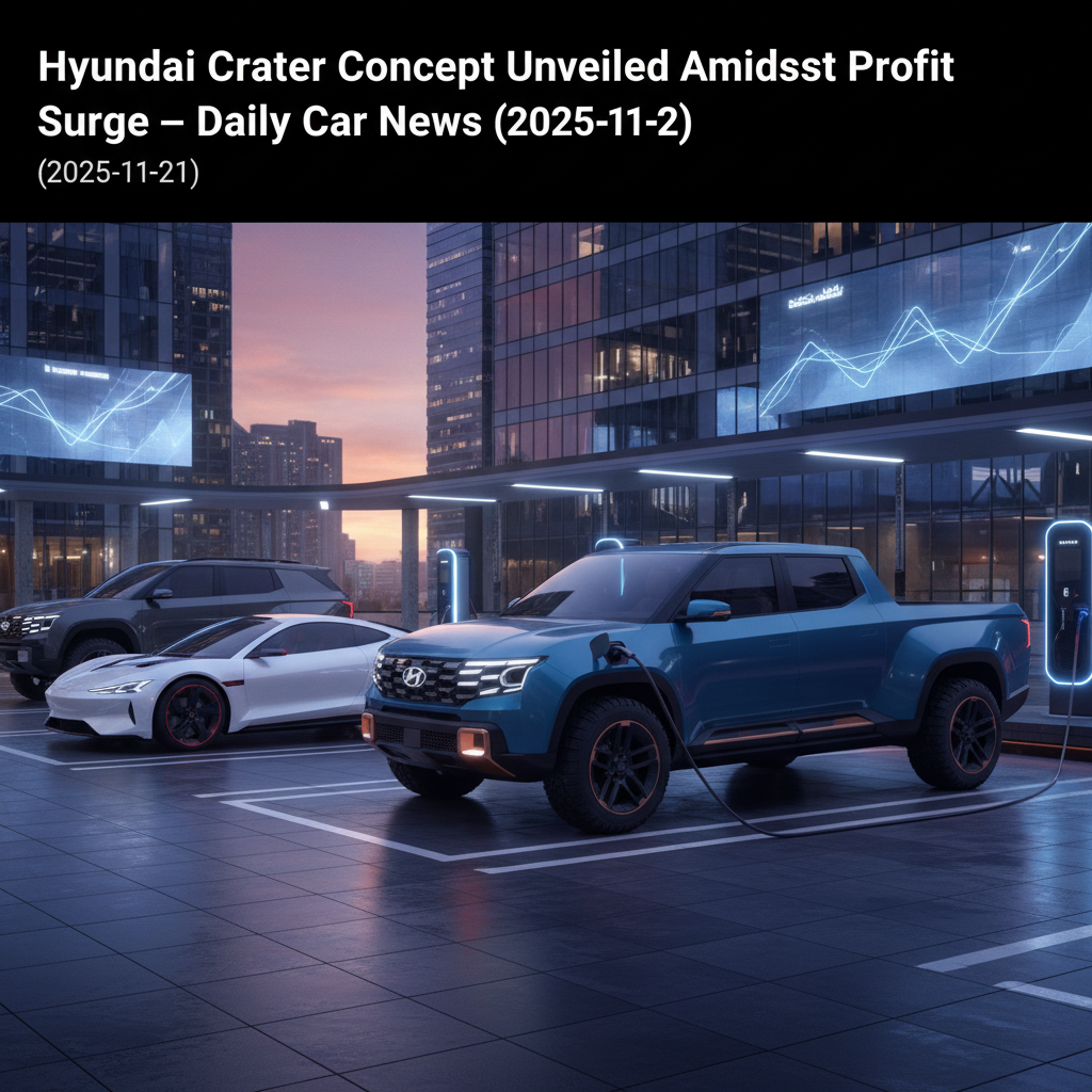 Editorial, photo-realistic HERO for an automotive daily news article titled "Hyundai Crater Concept Unveiled Amidst Profit Surge – Daily Car News (202