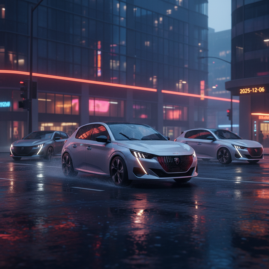 Editorial, photo-realistic HERO for an automotive daily news article titled "Peugeot GTi Revival Plans Unveiled – Daily Car News (2025-12-06)". Depict